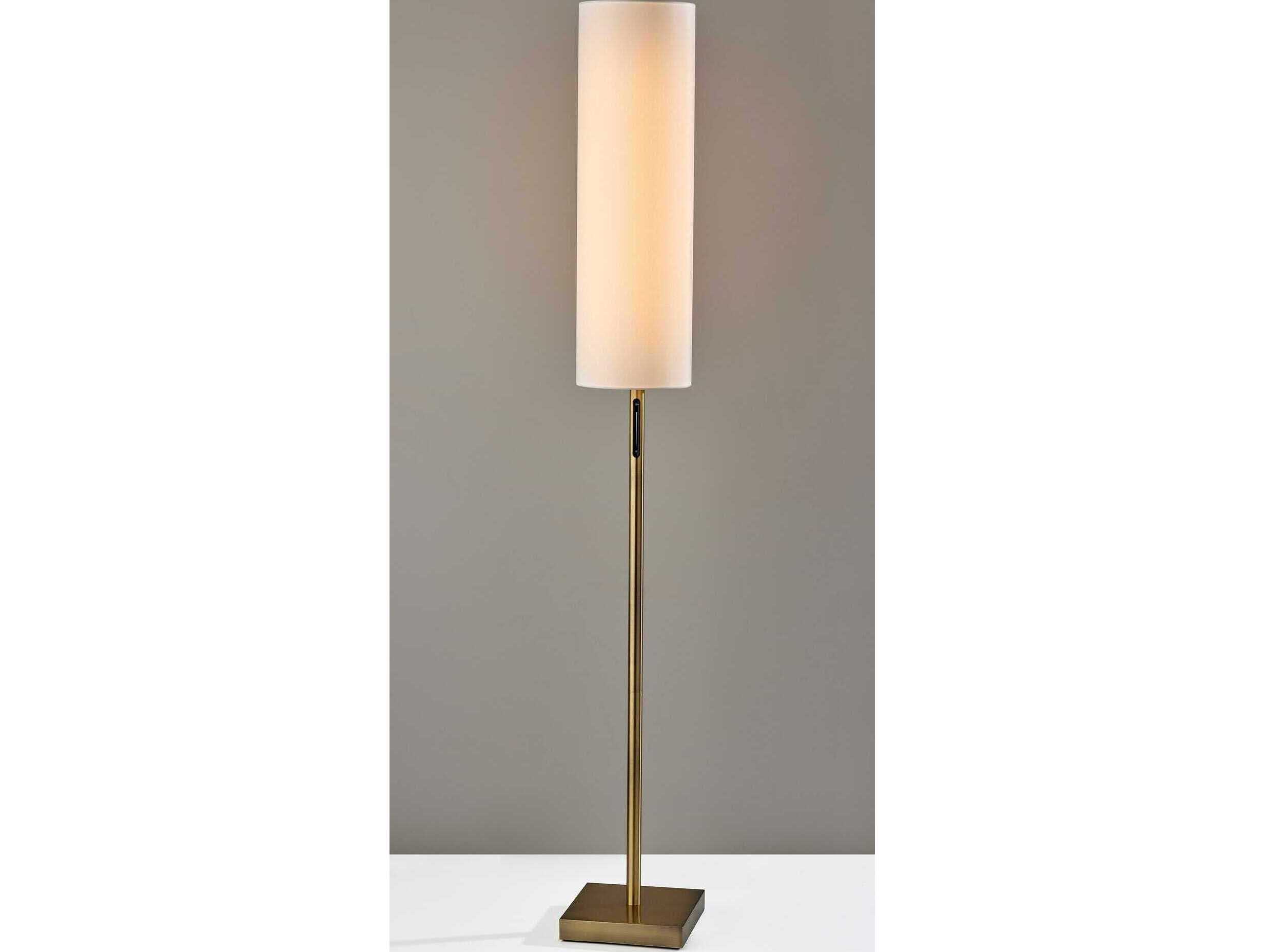 Adesso Matilda Antique Brass White Fabric Floor Lamp