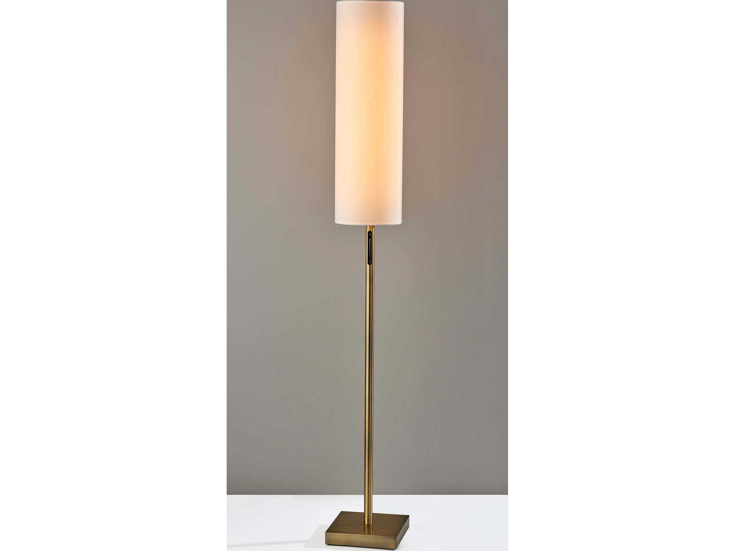 Adesso Matilda Antique Brass White Fabric Floor Lamp
