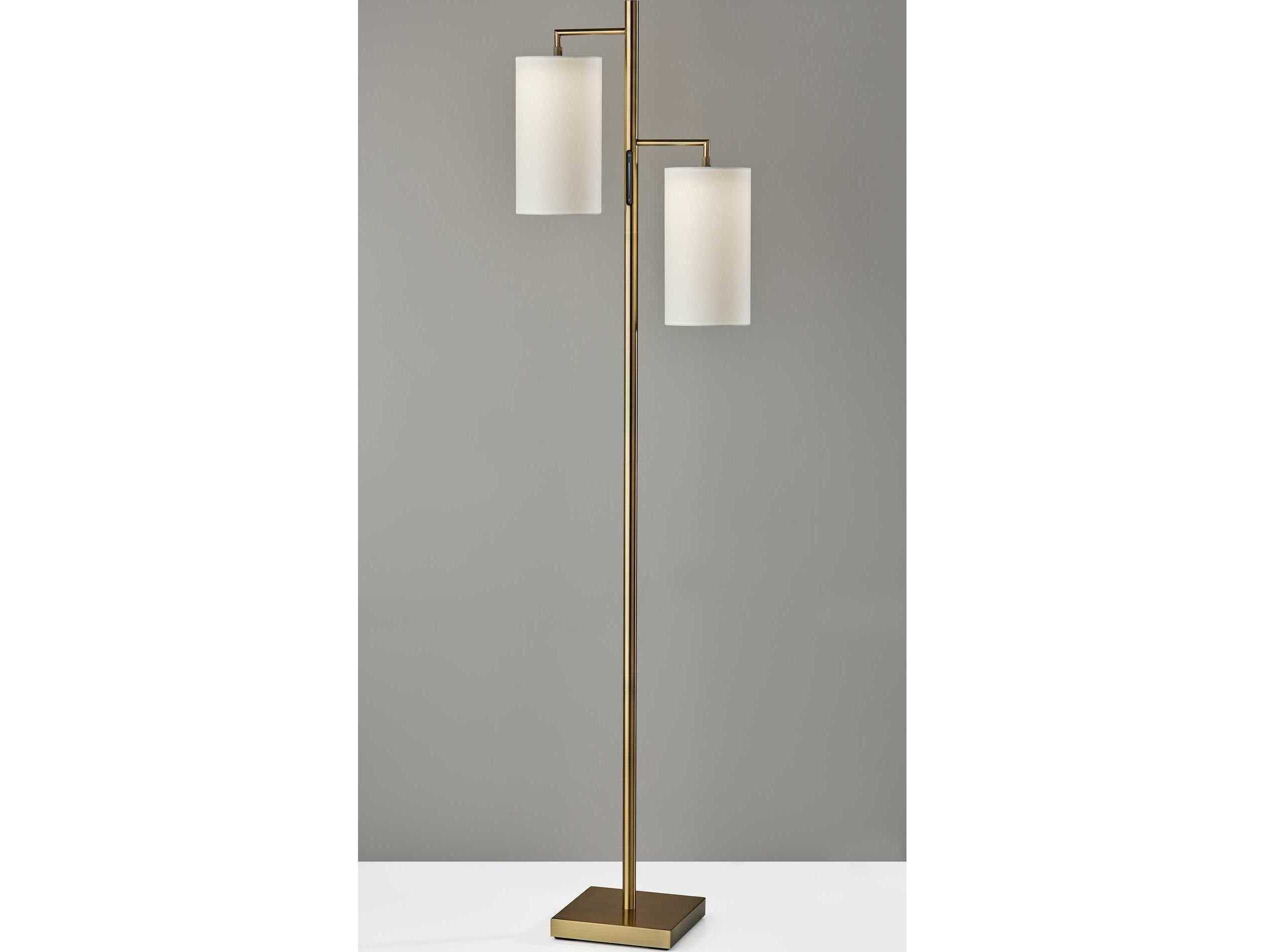 Adesso Matilda Antique Brass White Fabric Floor Lamp