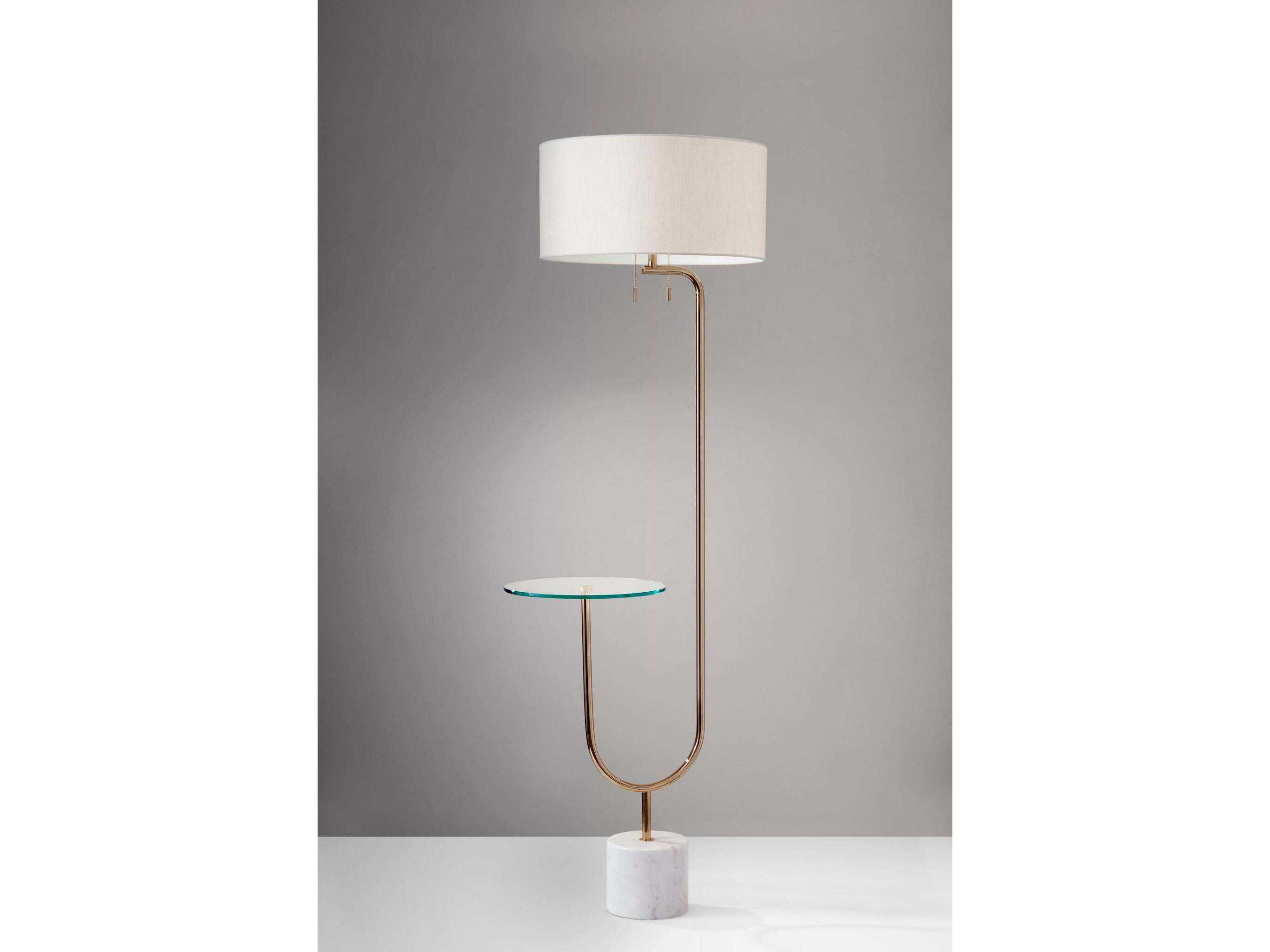 Adesso Sloan Antique Brass White Textured Fabric Floor Lamp