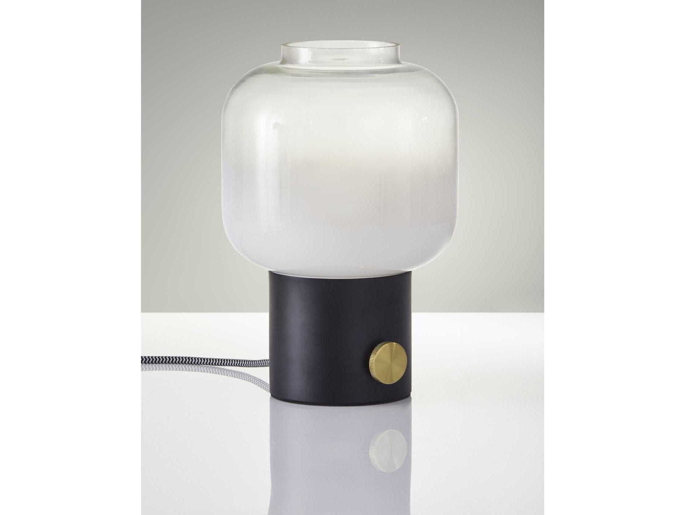 Adesso Lewis Matte Black Antique Brass White To Clear Glass Table Lamp