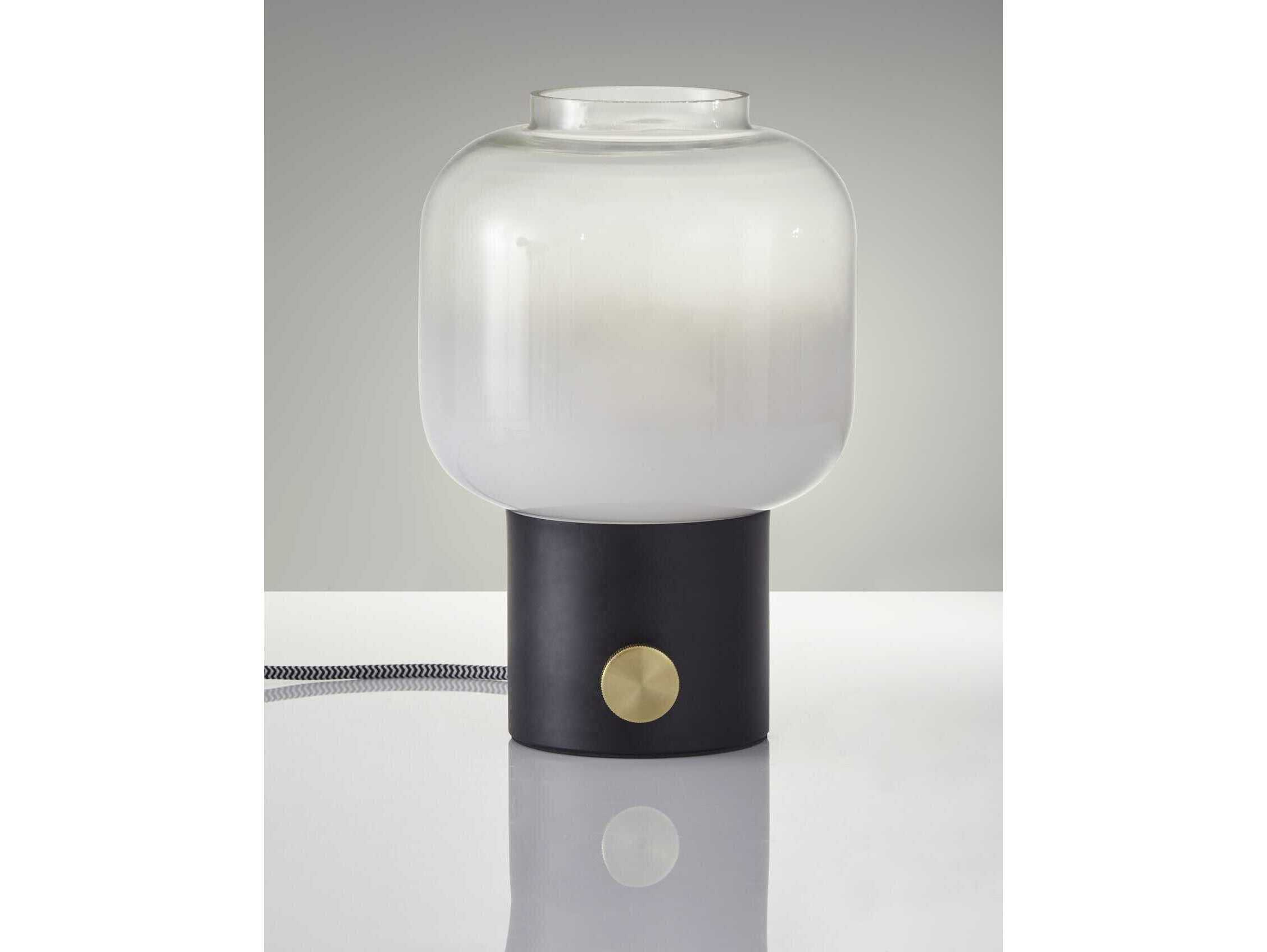 Adesso Lewis Matte Black Antique Brass White To Clear Glass Table Lamp