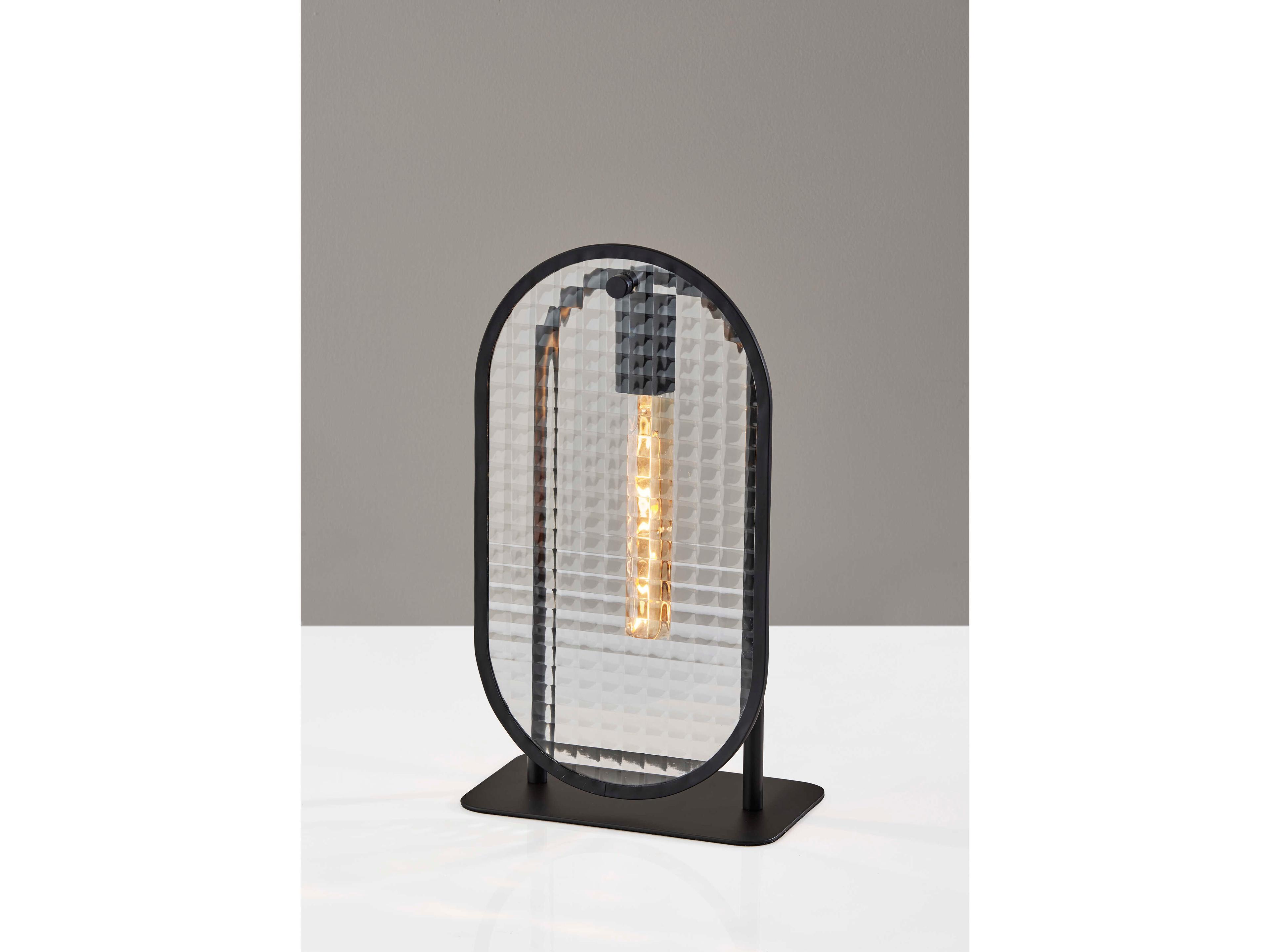 Adesso Landon Black Clear Glass With Hologram Pattern Table Lamp