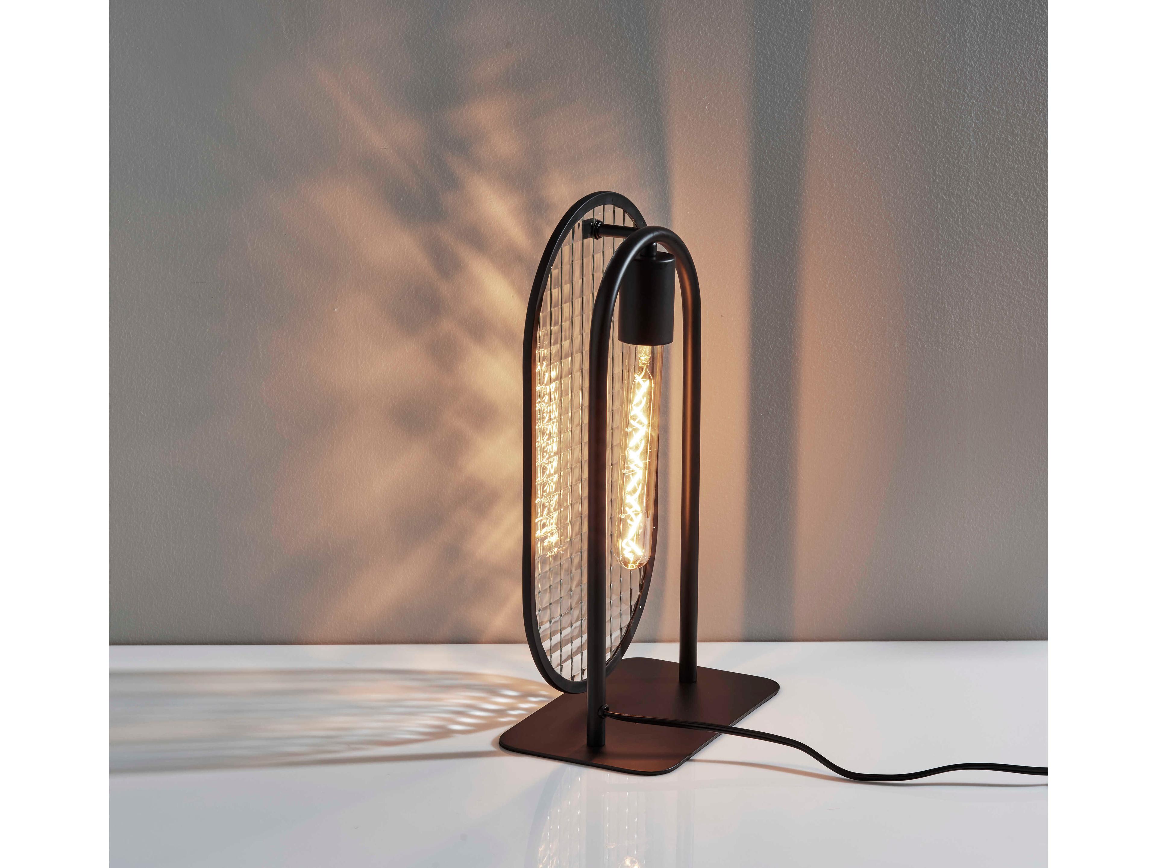 Adesso Landon Black Clear Glass With Hologram Pattern Table Lamp