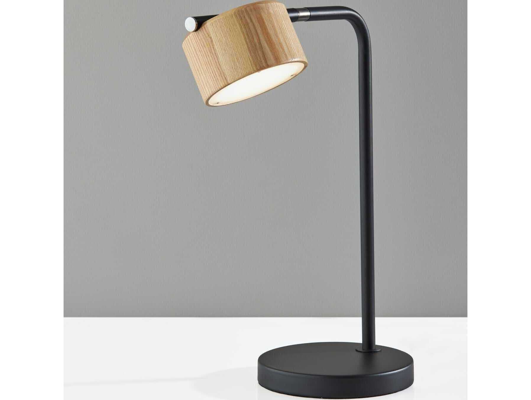 Adesso Roman Black Natural Wood Desk Lamp