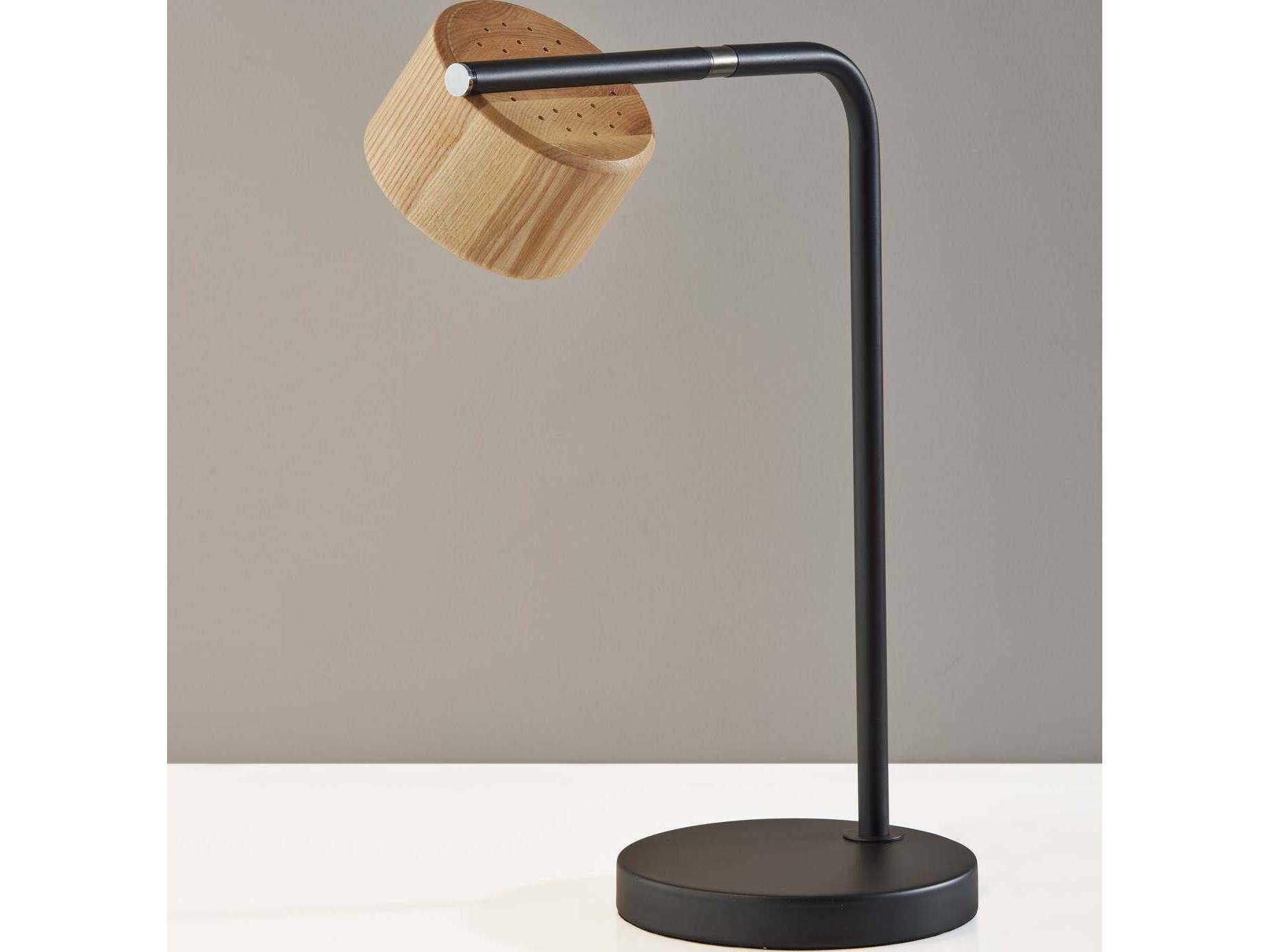 Adesso Roman Black Natural Wood Desk Lamp