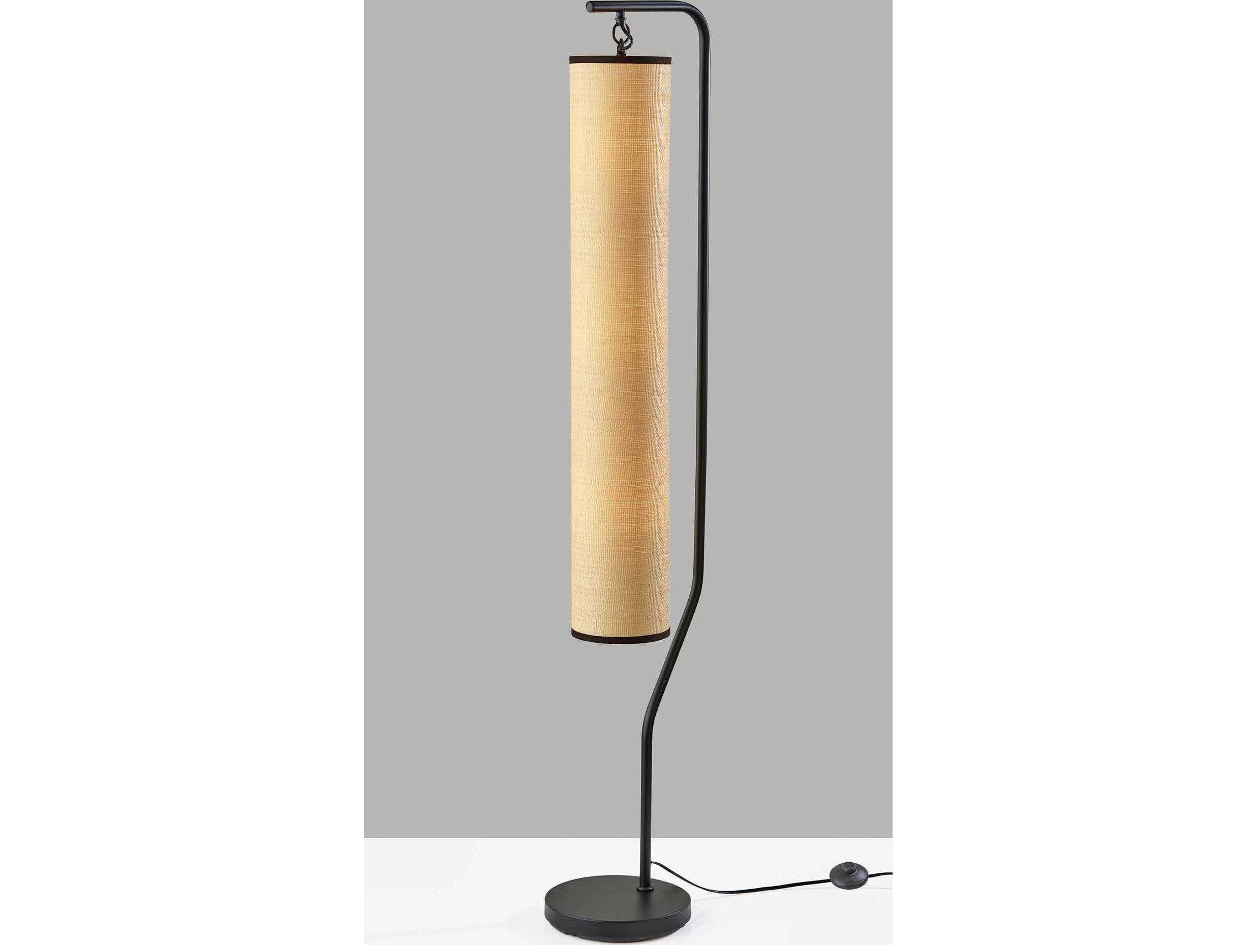 Adesso Lyons Black Natural Woven Paper With Trim Floor Lamp