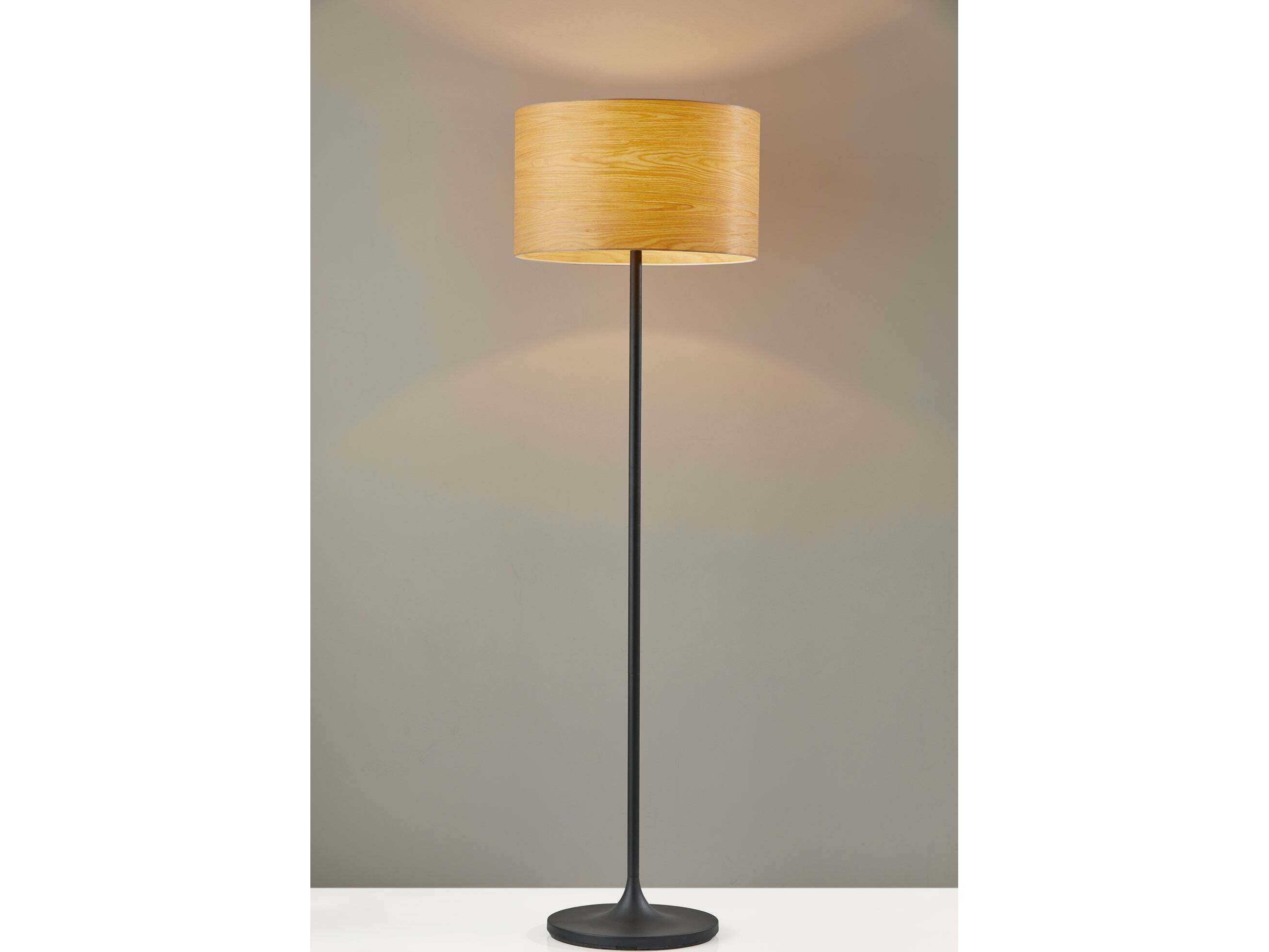 Adesso Oslo Matte Black Cherry Wood Veneer Floor Lamp