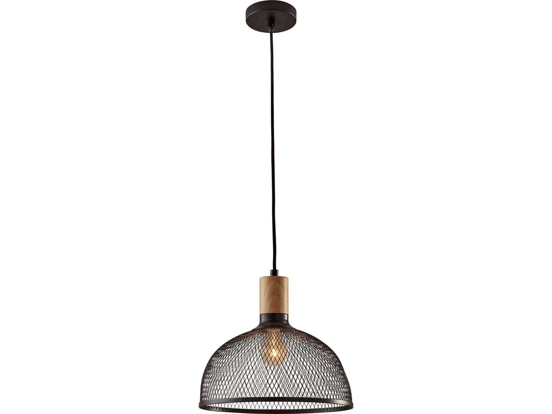 Adesso Dale Matte Black Natural Rubber Wood Dome Pendant