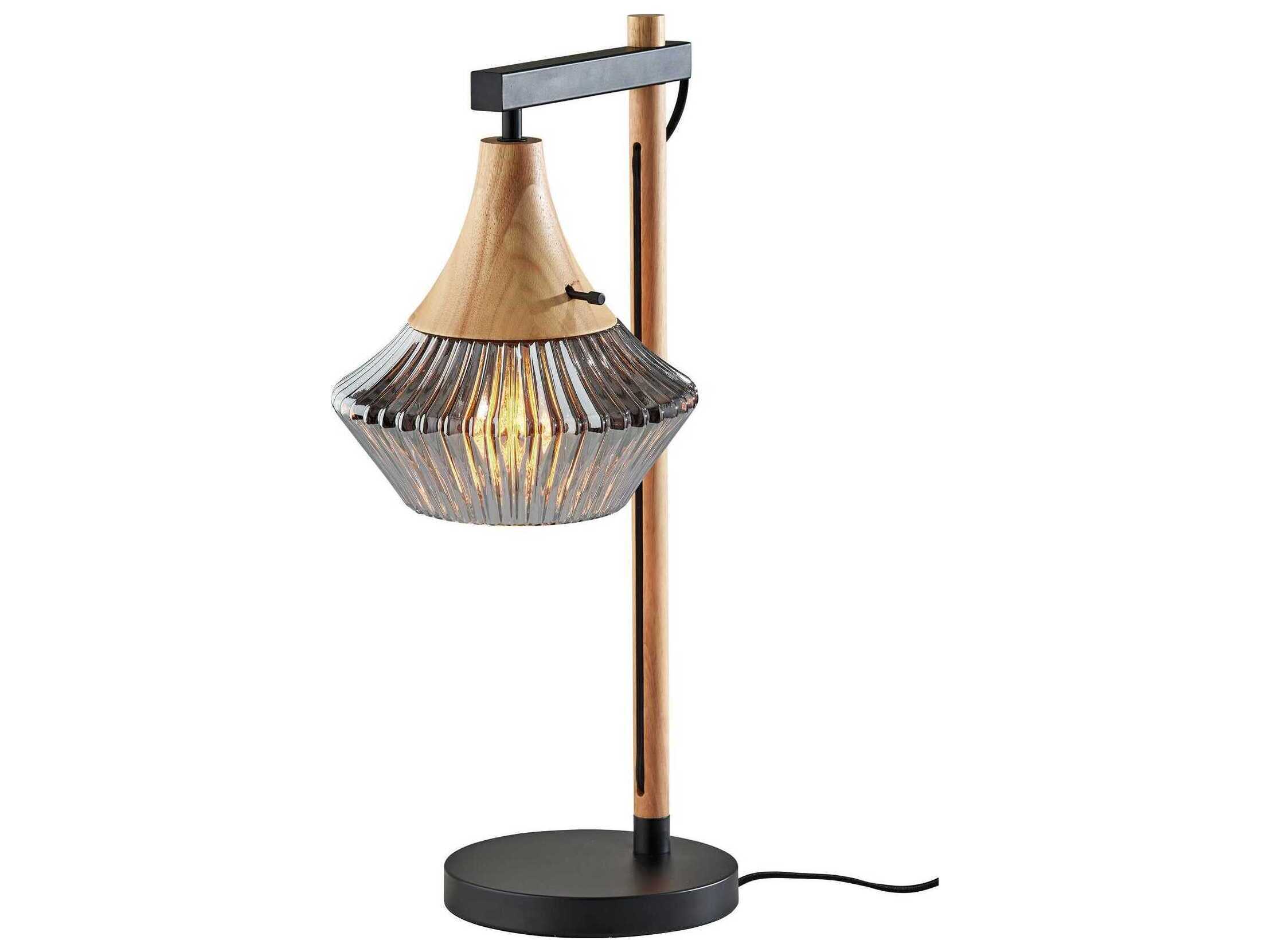 Adesso Elsie Black Natural Smoked Ribbed Glass Table Lamp