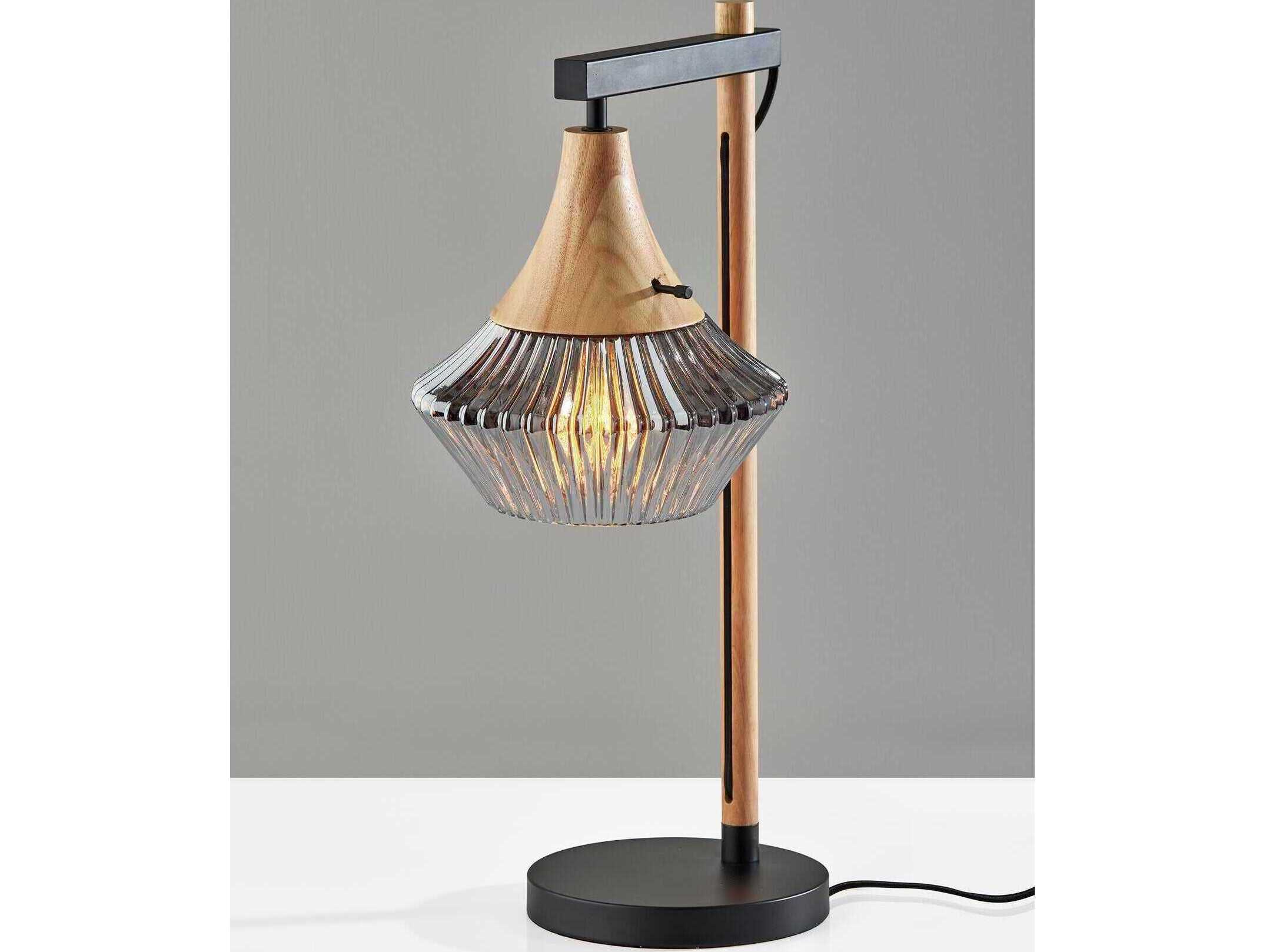Adesso Elsie Black Natural Smoked Ribbed Glass Table Lamp