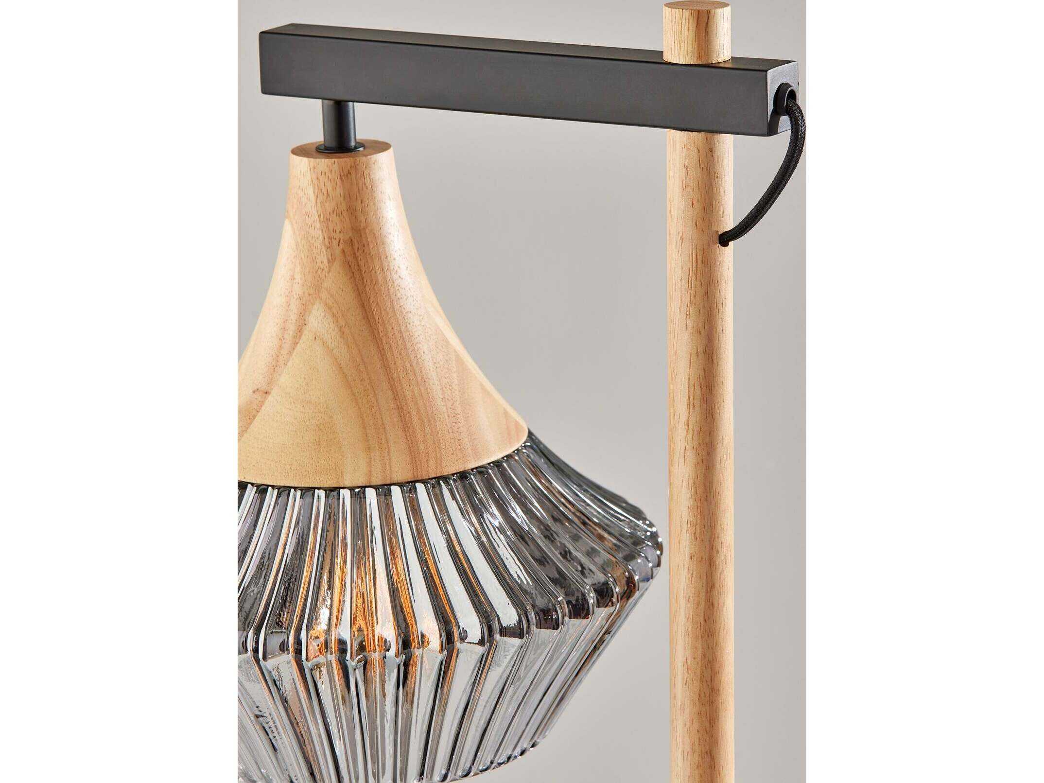 Adesso Elsie Black Natural Smoked Ribbed Glass Table Lamp