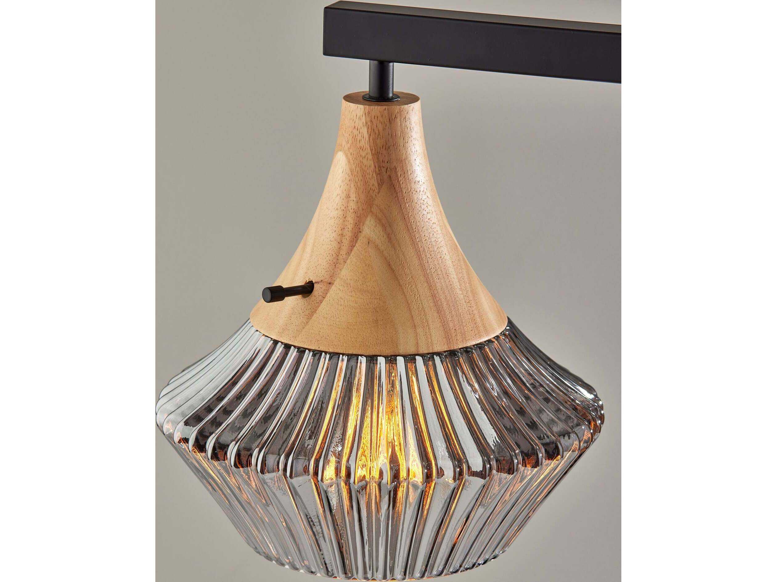 Adesso Elsie Black Natural Smoked Ribbed Glass Table Lamp