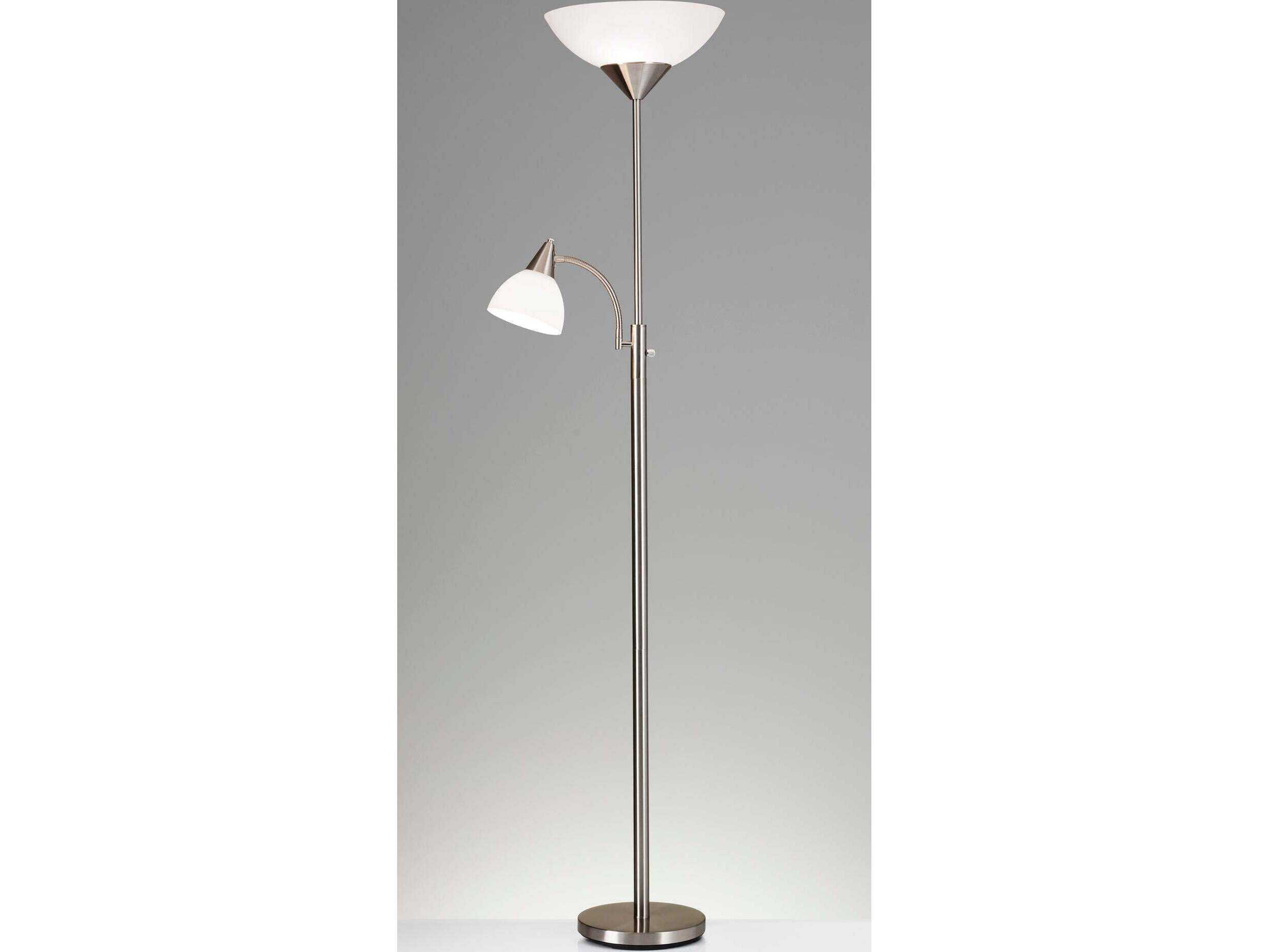 Adesso Piedmont Brushed Steel White Plastic Floor Lamp