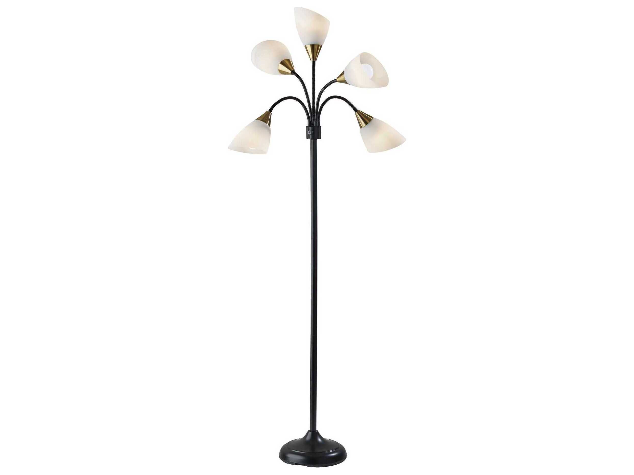 Adesso Black Antique Brass White Plastic Floor Lamp