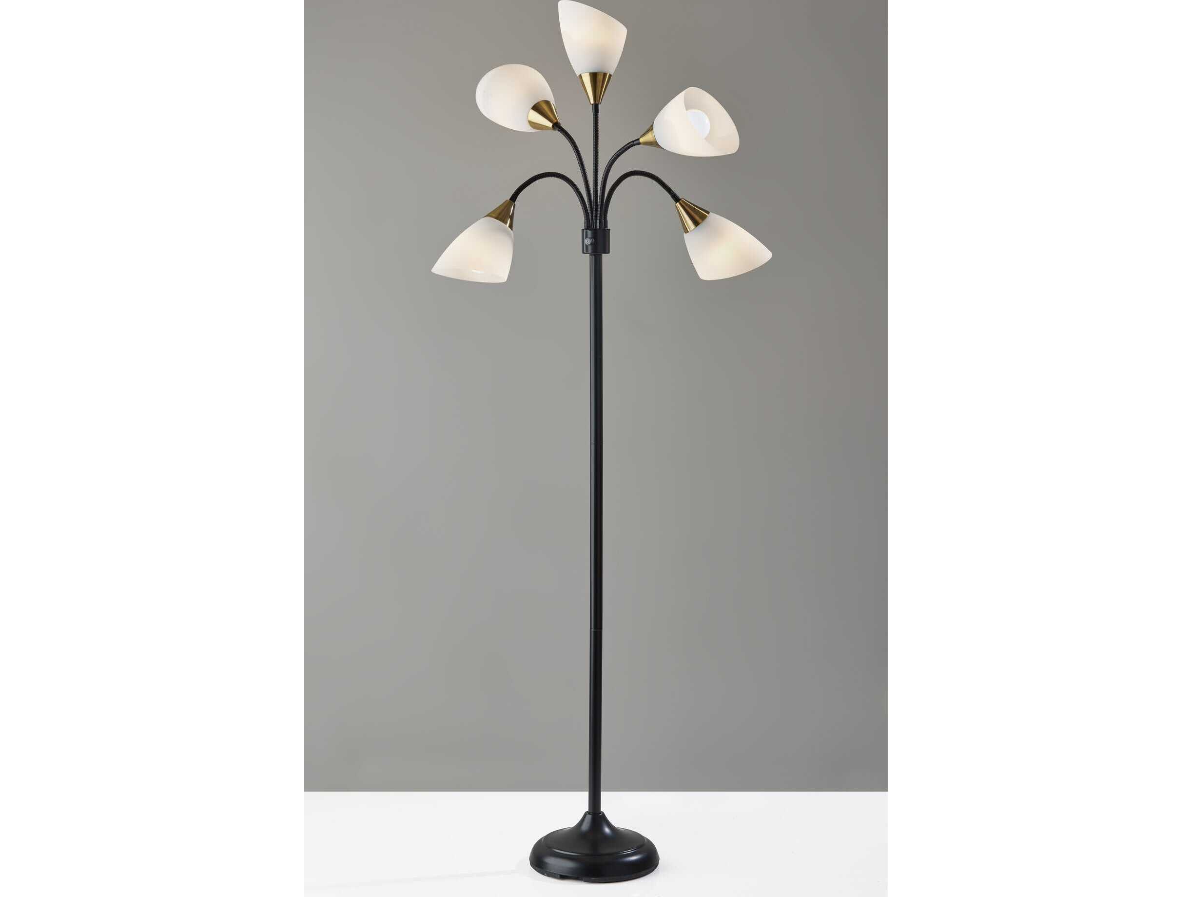 Adesso Black Antique Brass White Plastic Floor Lamp