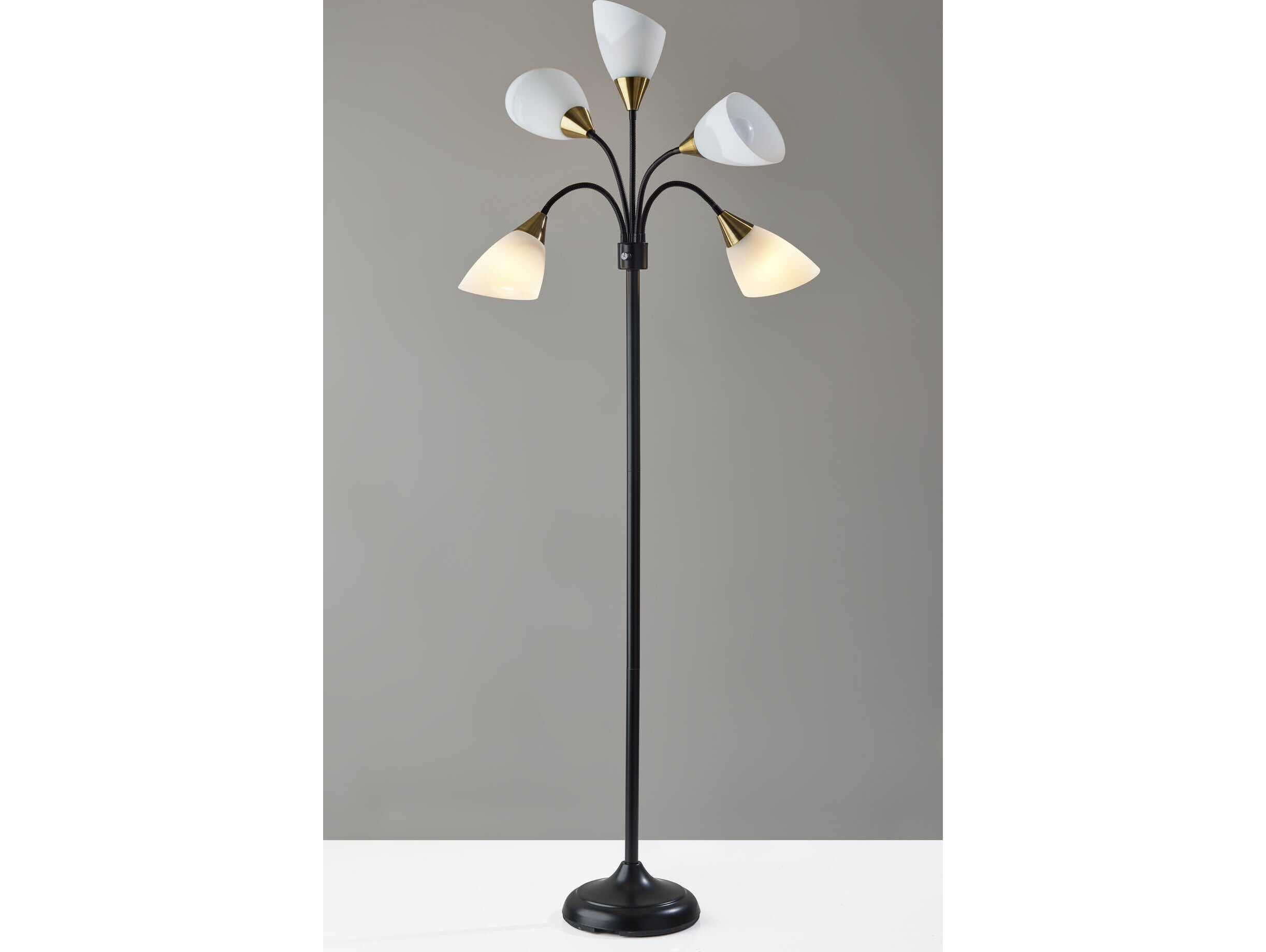 Adesso Black Antique Brass White Plastic Floor Lamp