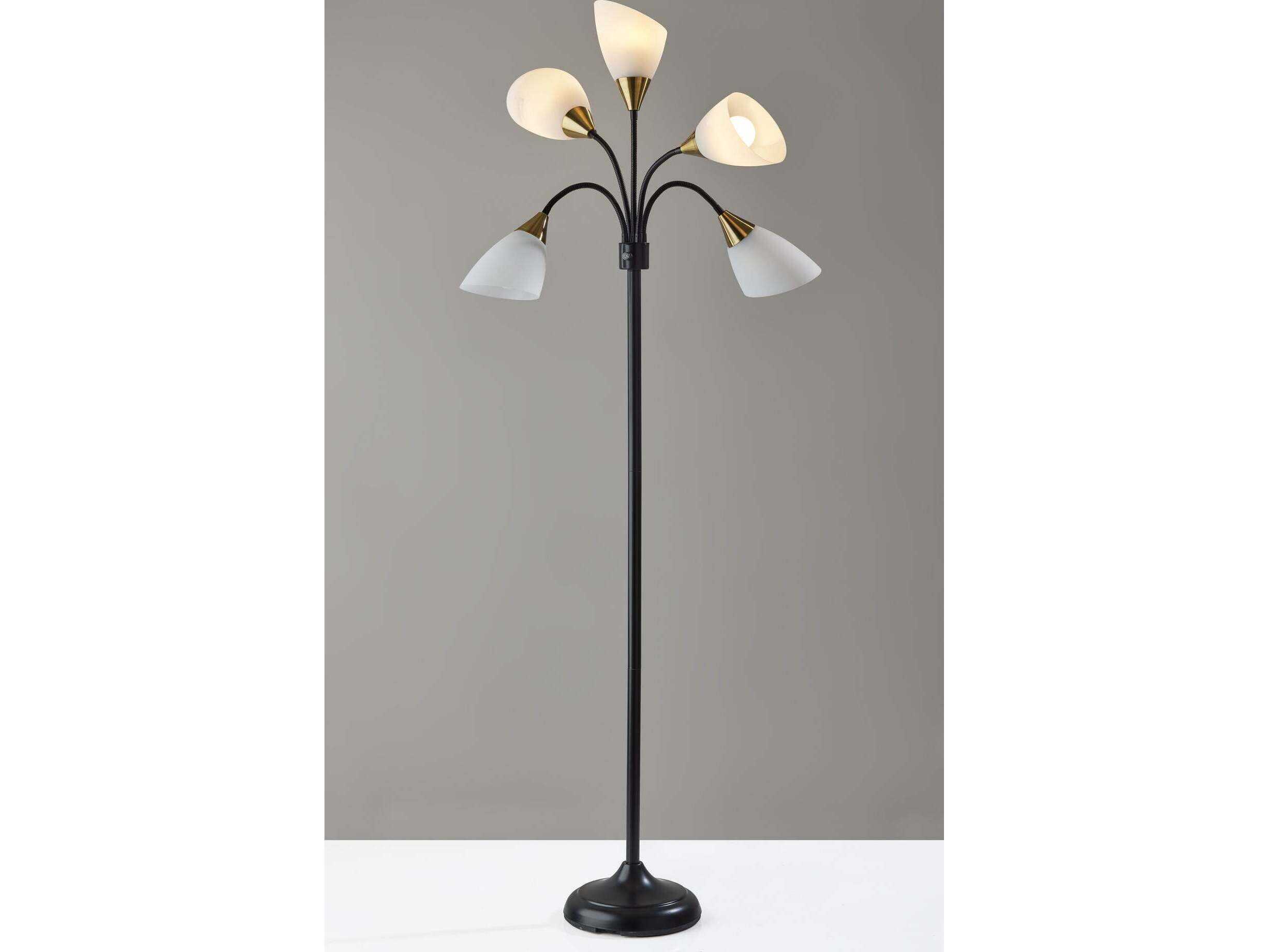 Adesso Black Antique Brass White Plastic Floor Lamp