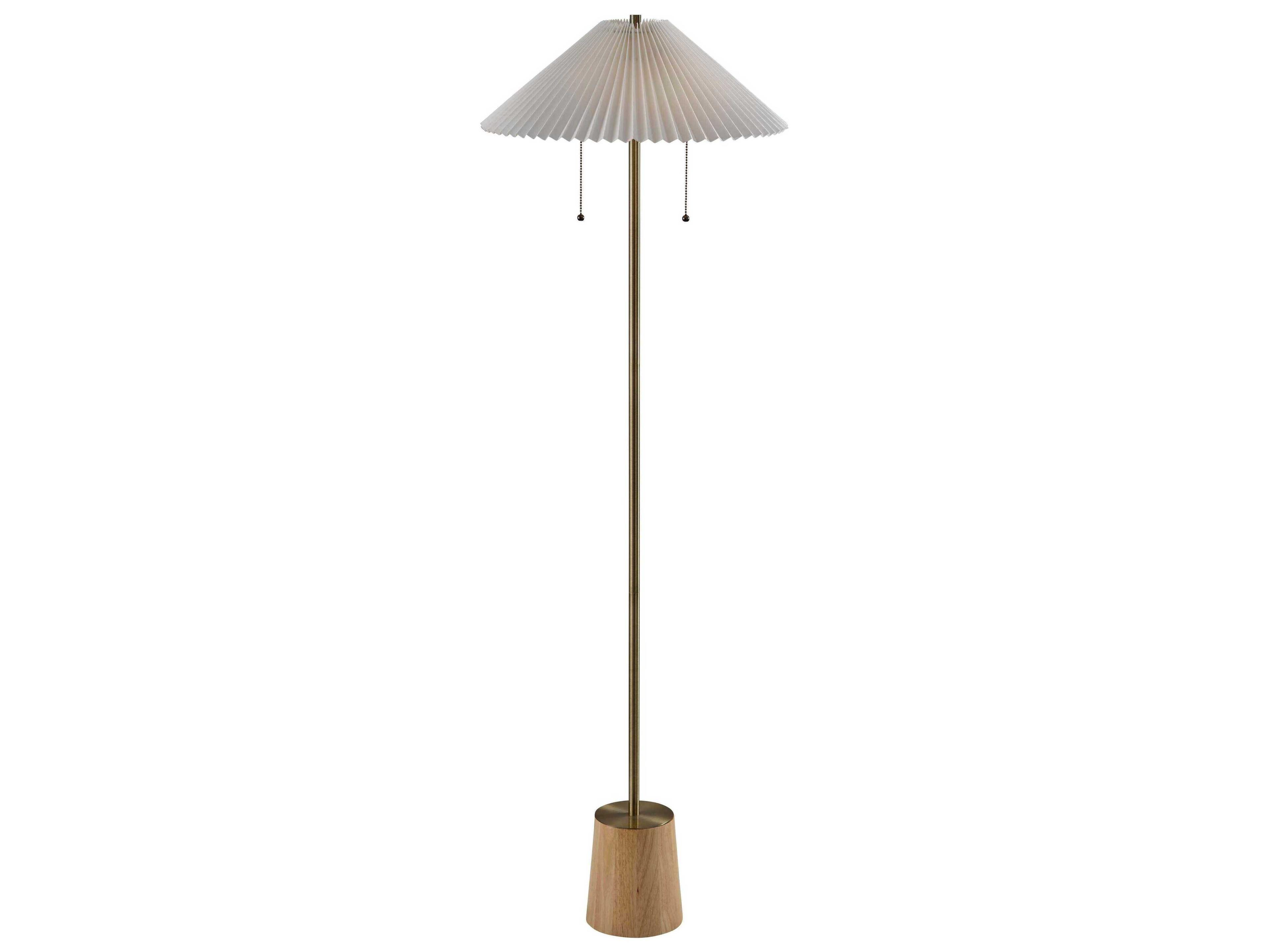 Adesso Ophelia Antique Brass White Pleated Fabric Floor Lamp