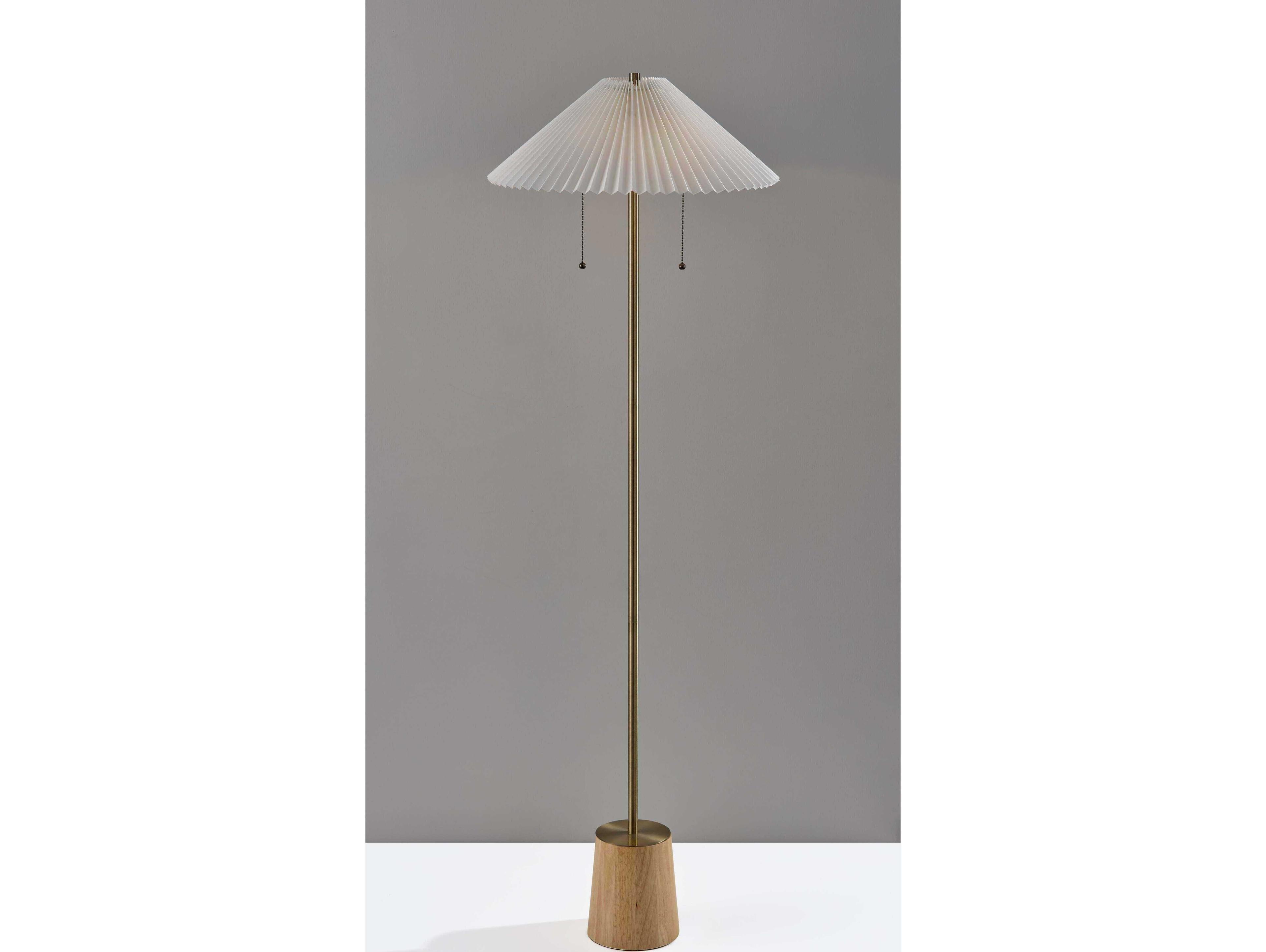 Adesso Ophelia Antique Brass White Pleated Fabric Floor Lamp