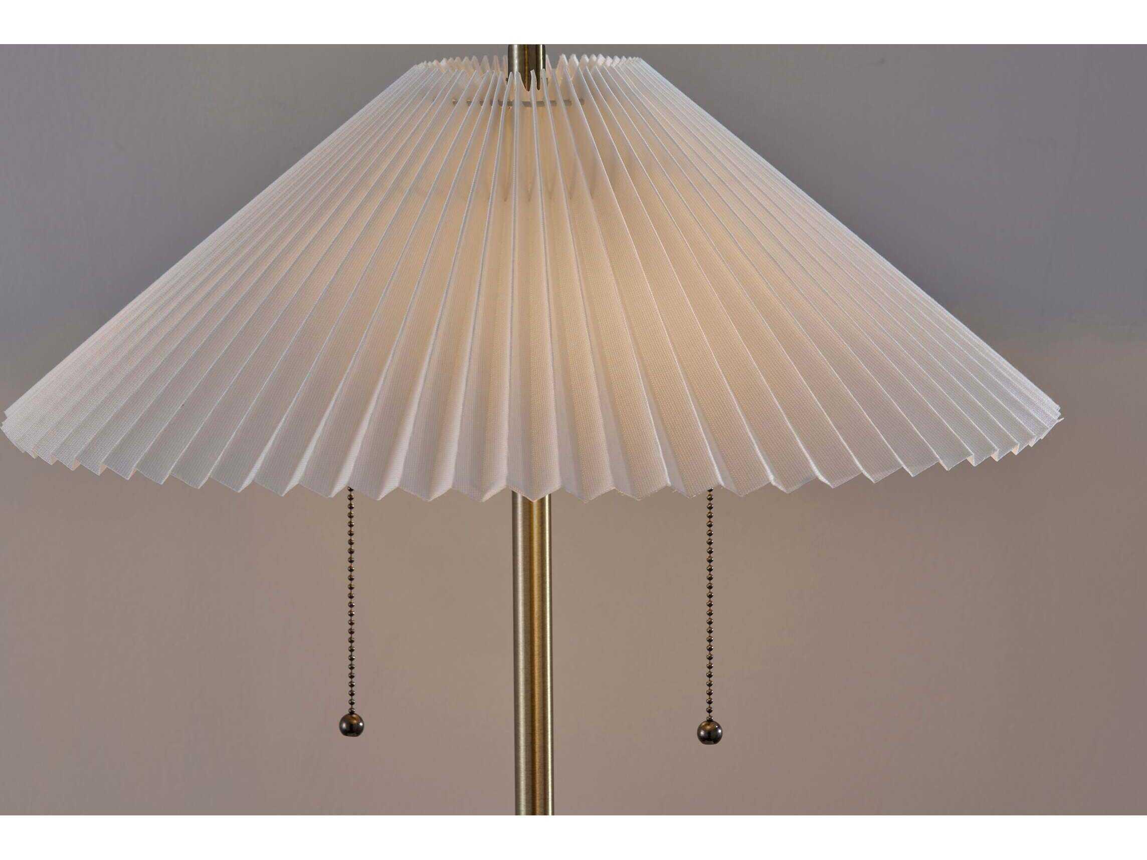 Adesso Ophelia Antique Brass White Pleated Fabric Floor Lamp