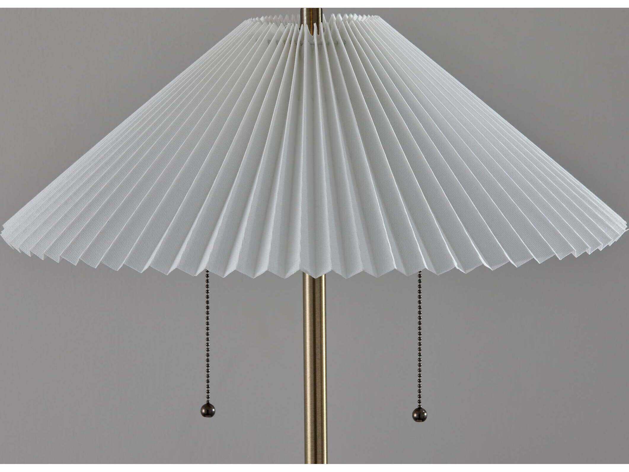 Adesso Ophelia Antique Brass White Pleated Fabric Floor Lamp