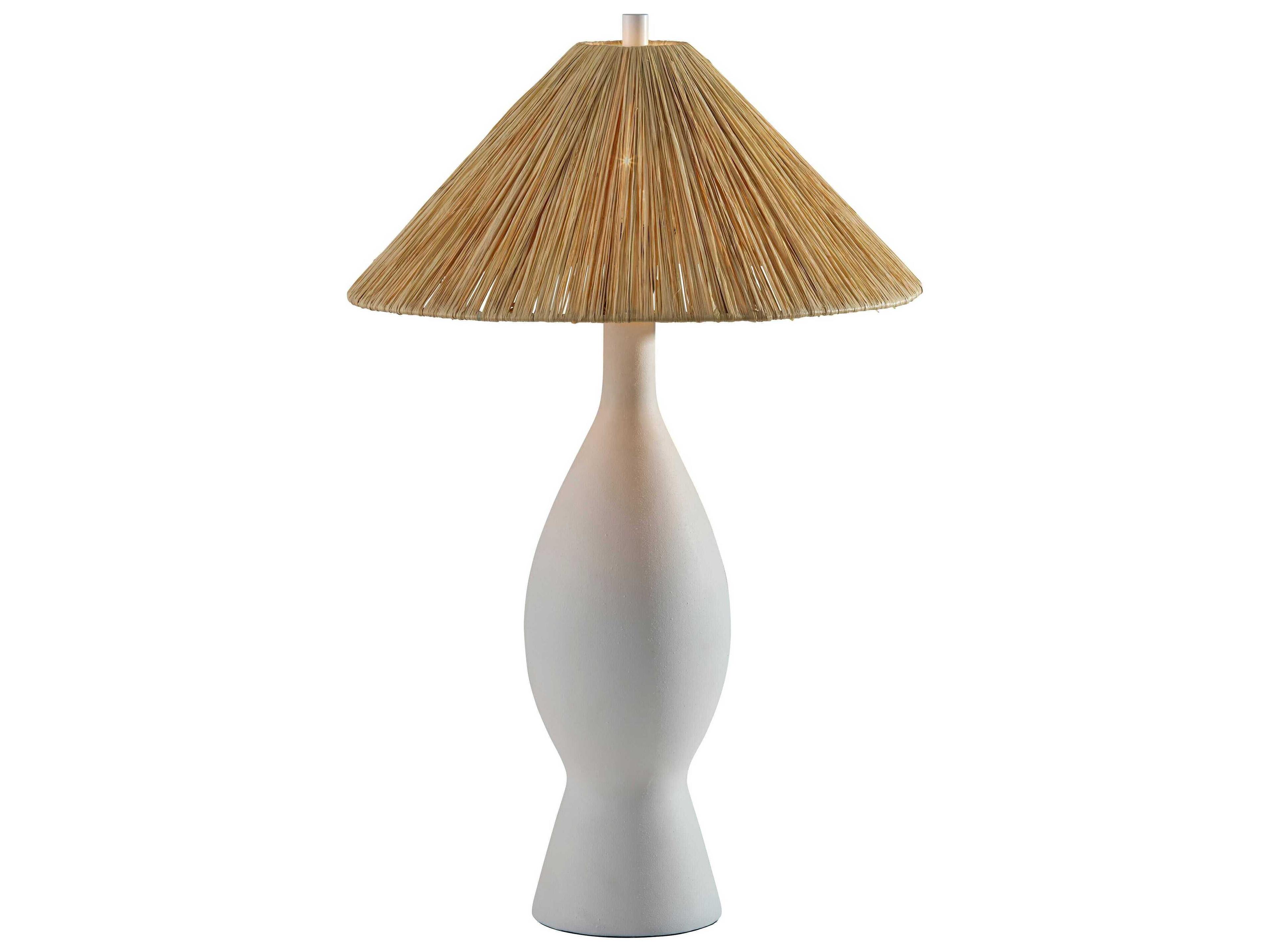 Adesso Maren White Rough Raffia Grass Buffet Lamp