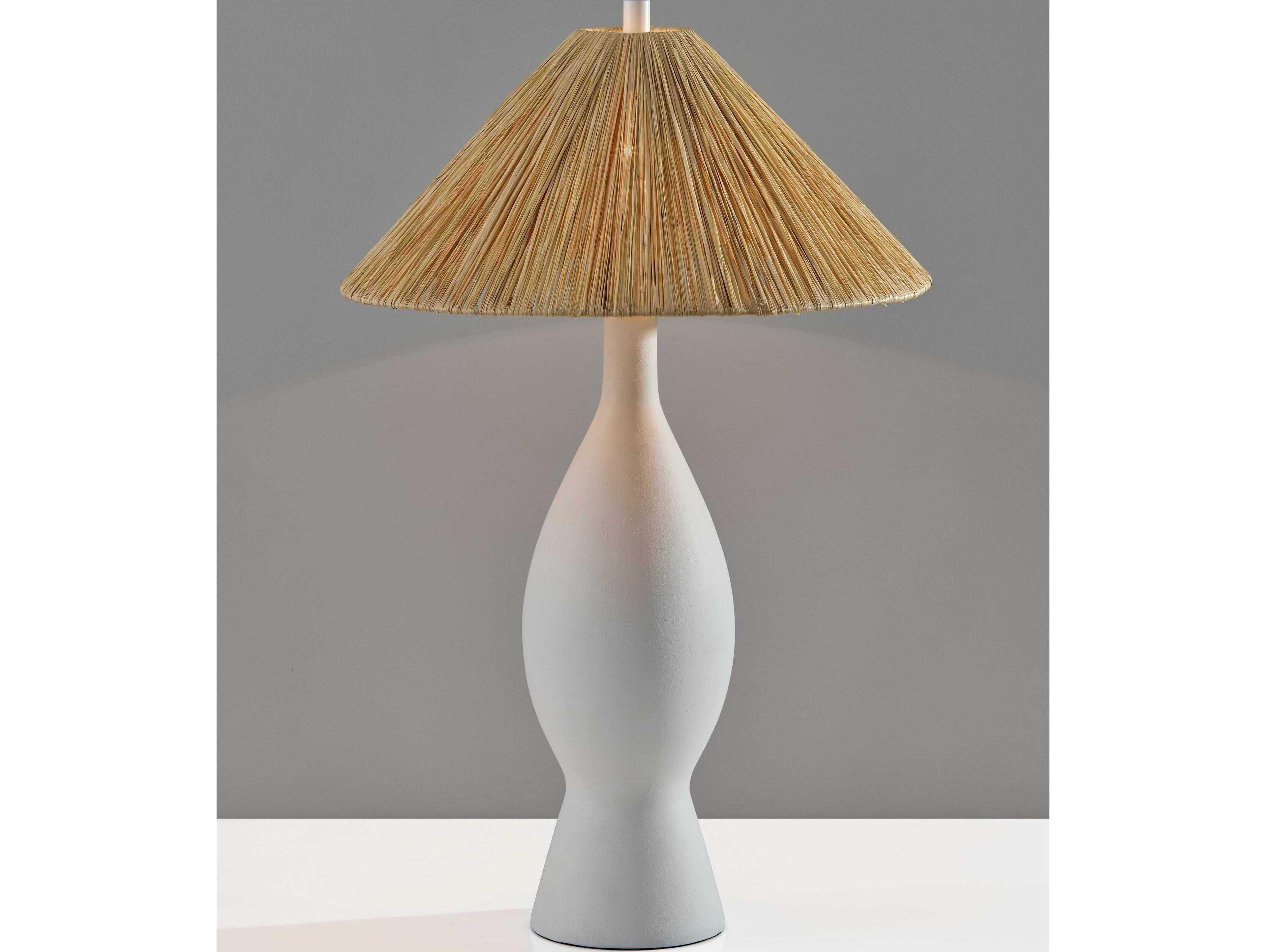 Adesso Maren White Rough Raffia Grass Buffet Lamp