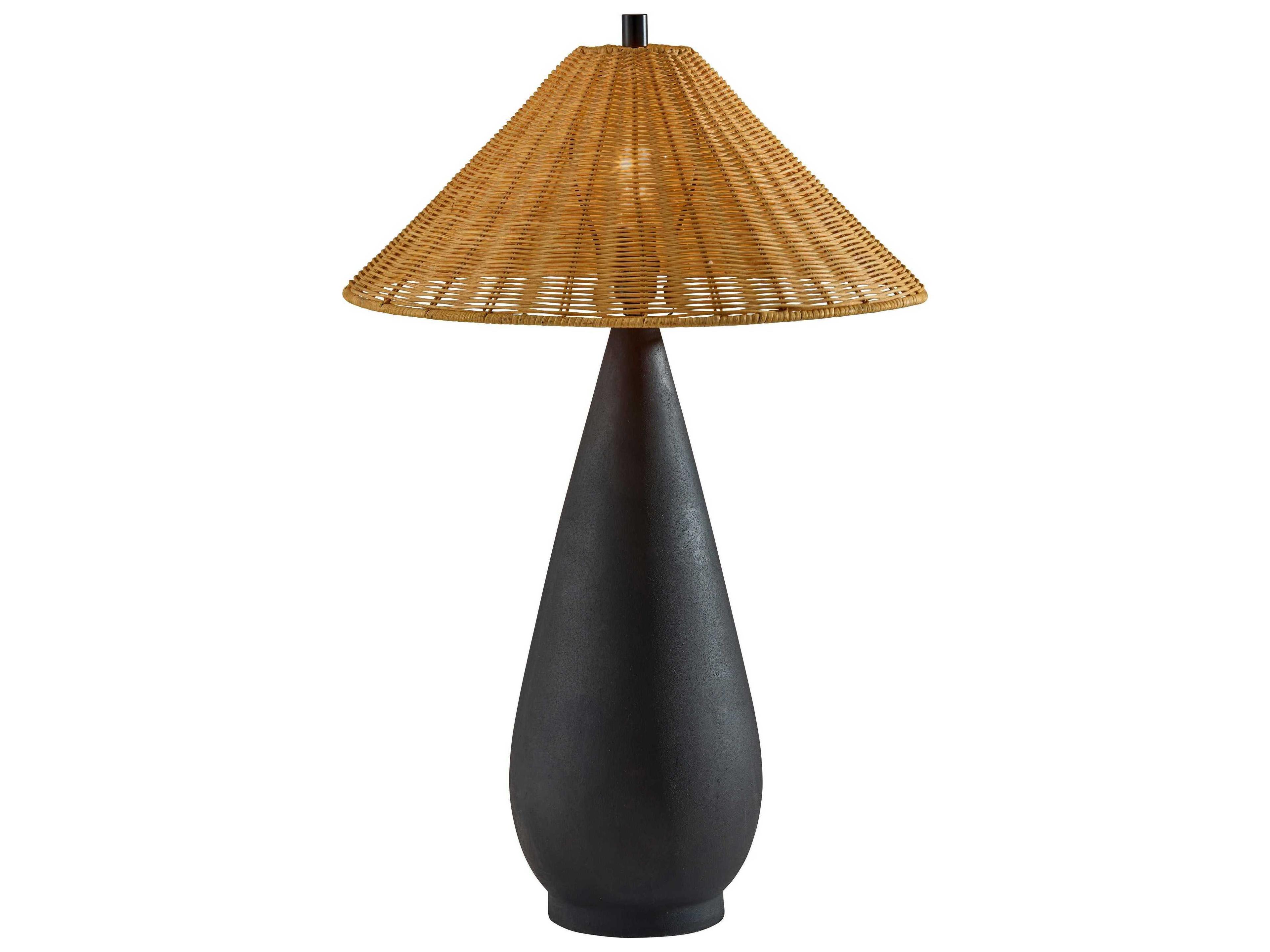 Adesso Lorelei Black Rough Brown Rattan Buffet Lamp