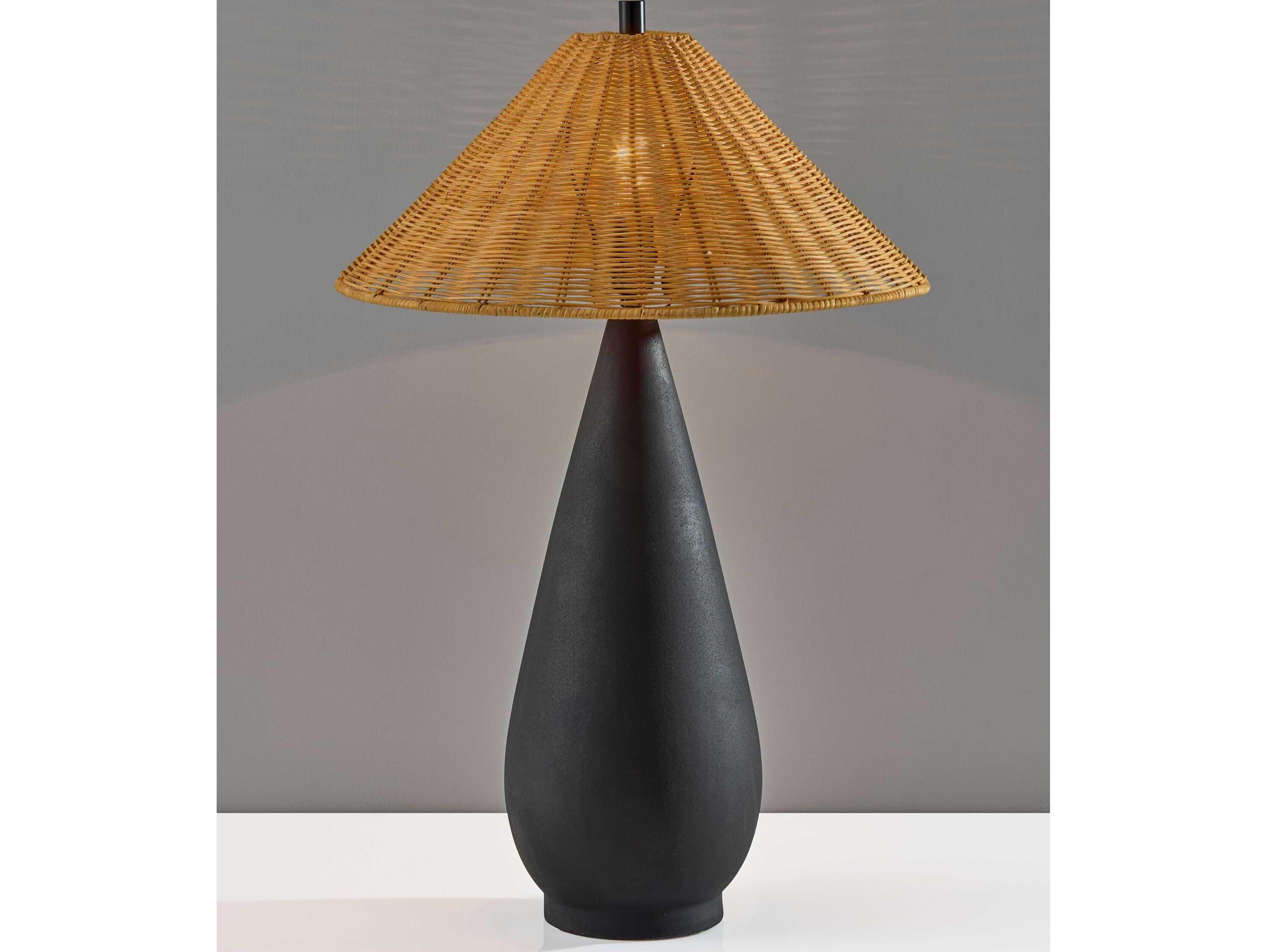 Adesso Lorelei Black Rough Brown Rattan Buffet Lamp