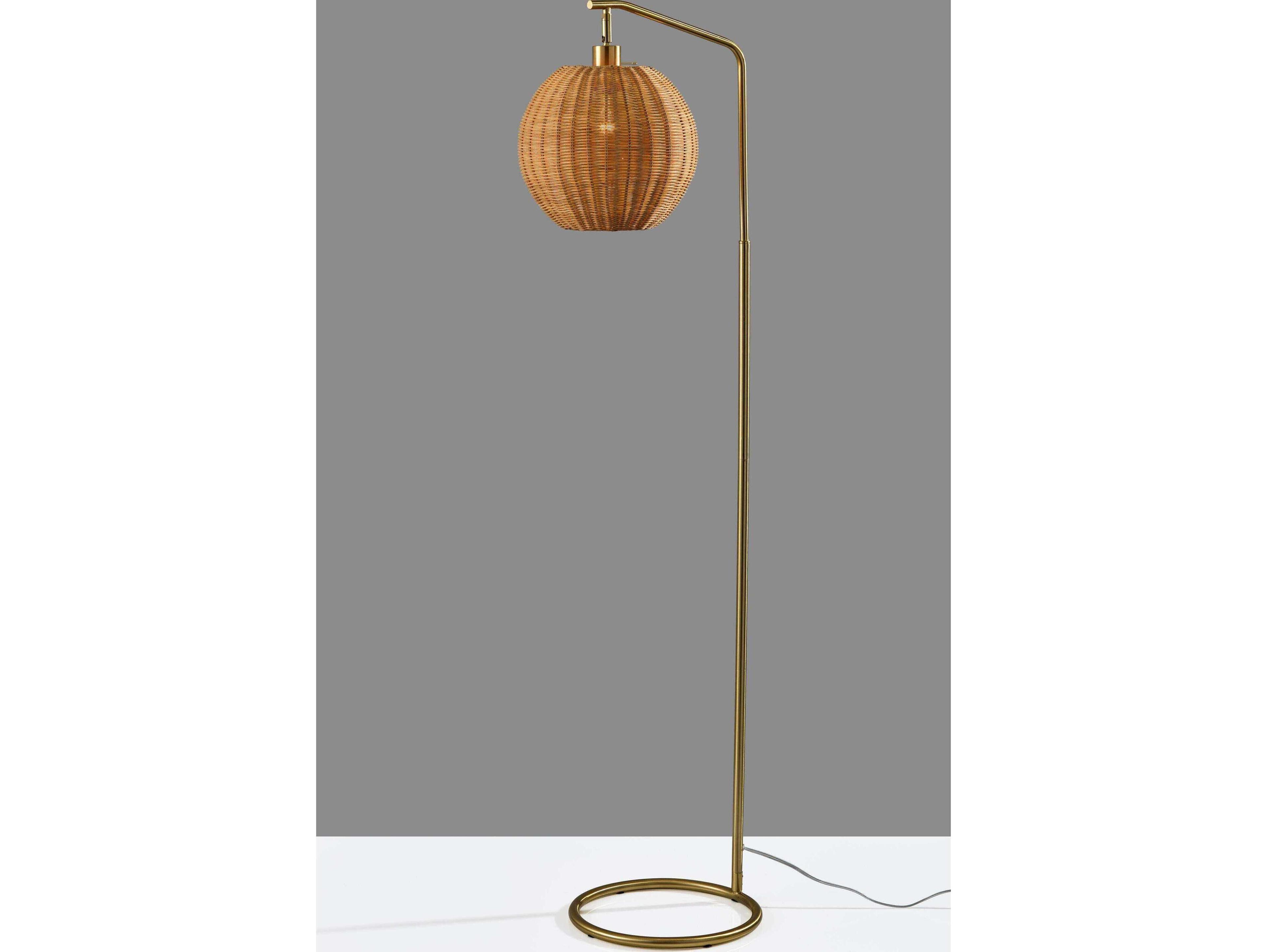 Adesso Maeve Antique Brass Brown Rattan Floor Lamp