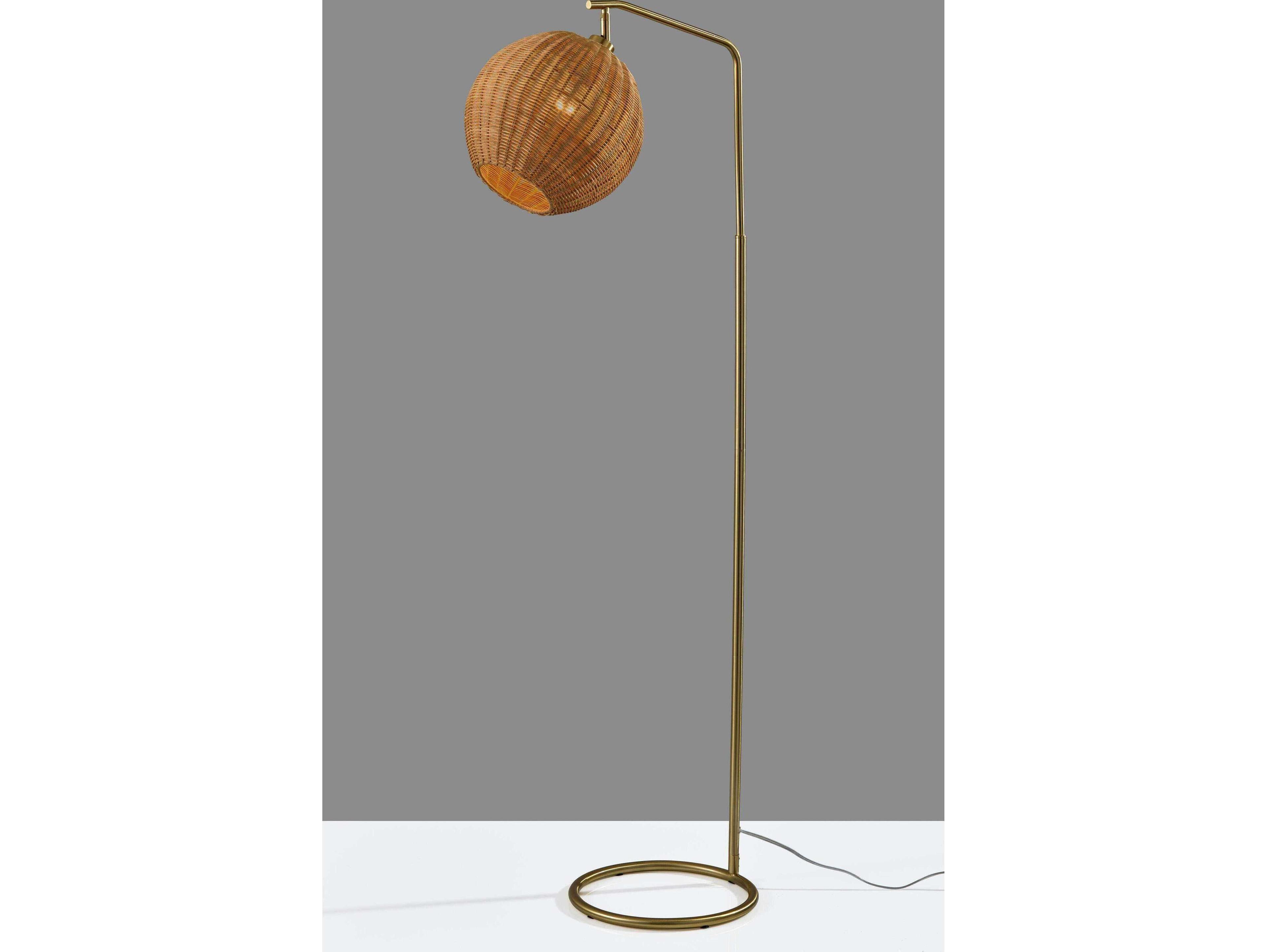 Adesso Maeve Antique Brass Brown Rattan Floor Lamp