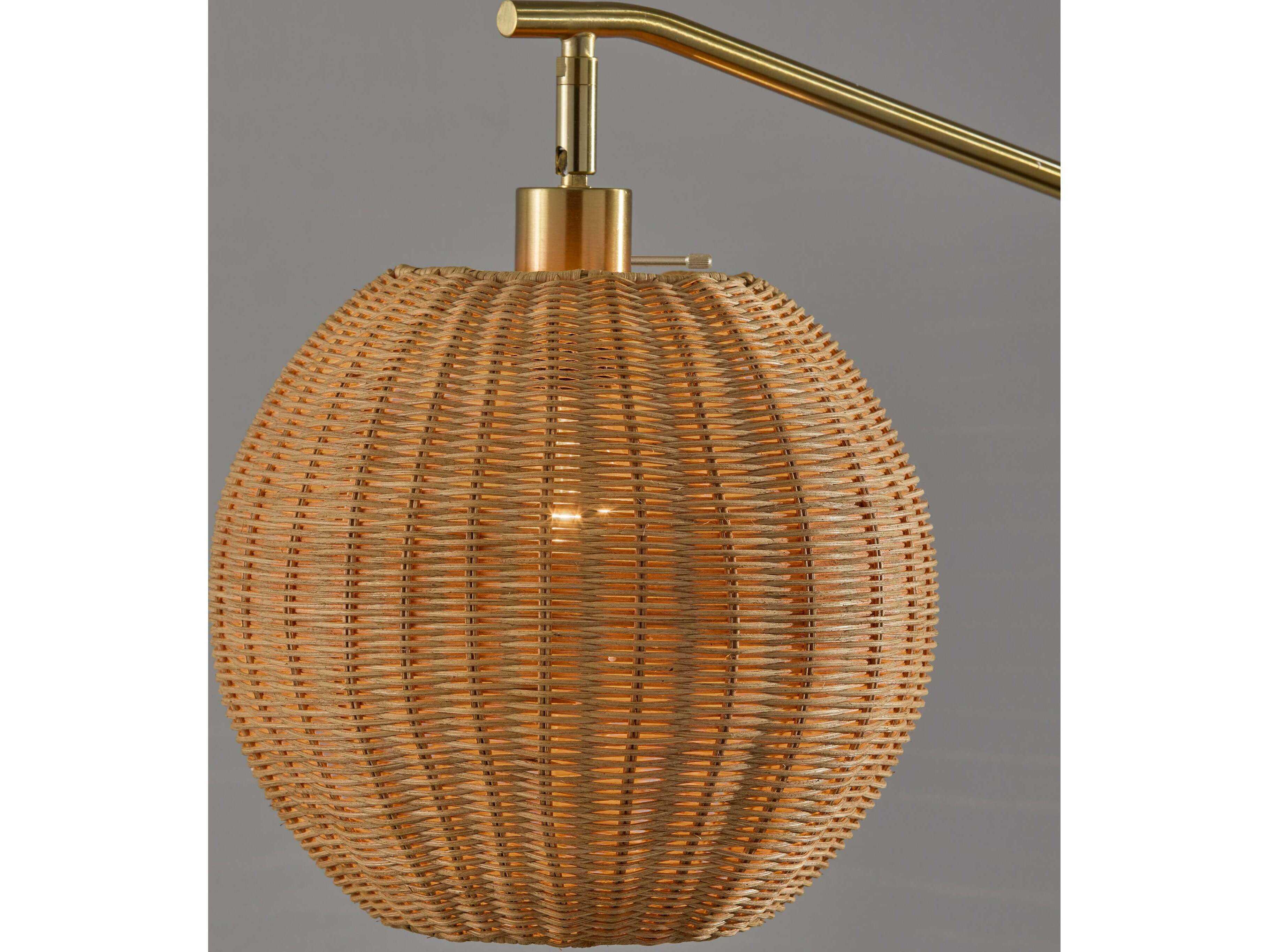 Adesso Maeve Antique Brass Brown Rattan Floor Lamp