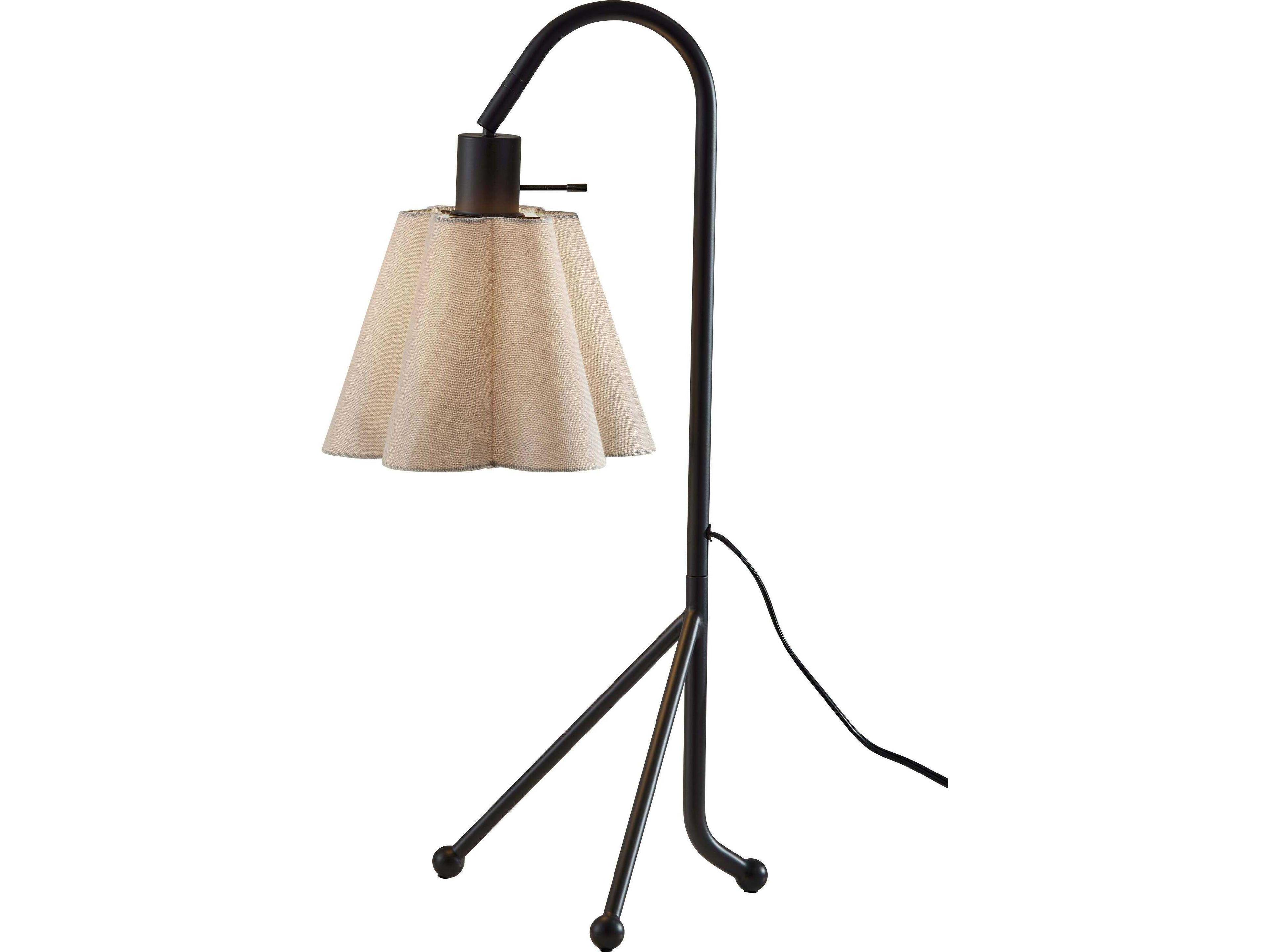 Adesso Kendra Black Oatmeal Linen Fabric Floor Lamp
