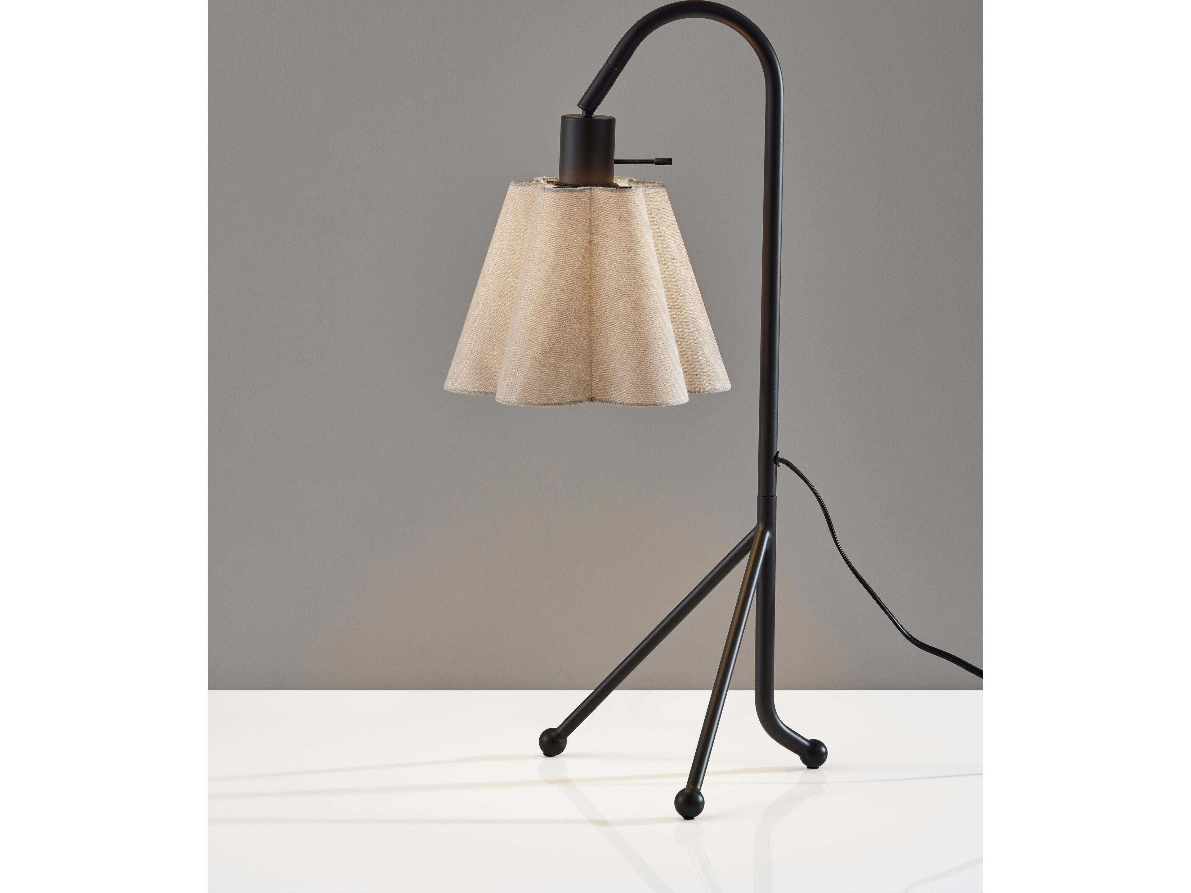 Adesso Kendra Black Oatmeal Linen Fabric Floor Lamp