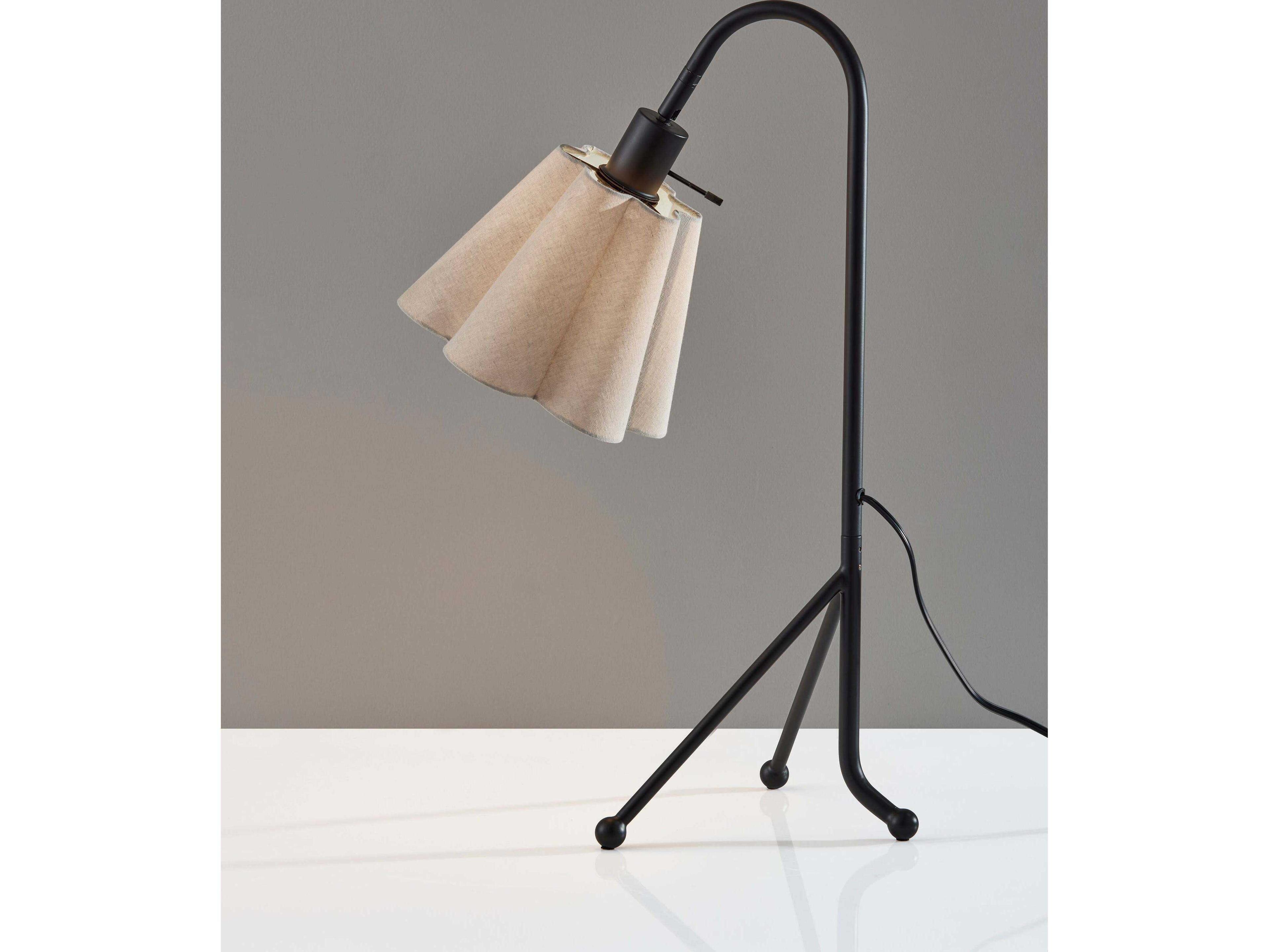 Adesso Kendra Black Oatmeal Linen Fabric Floor Lamp