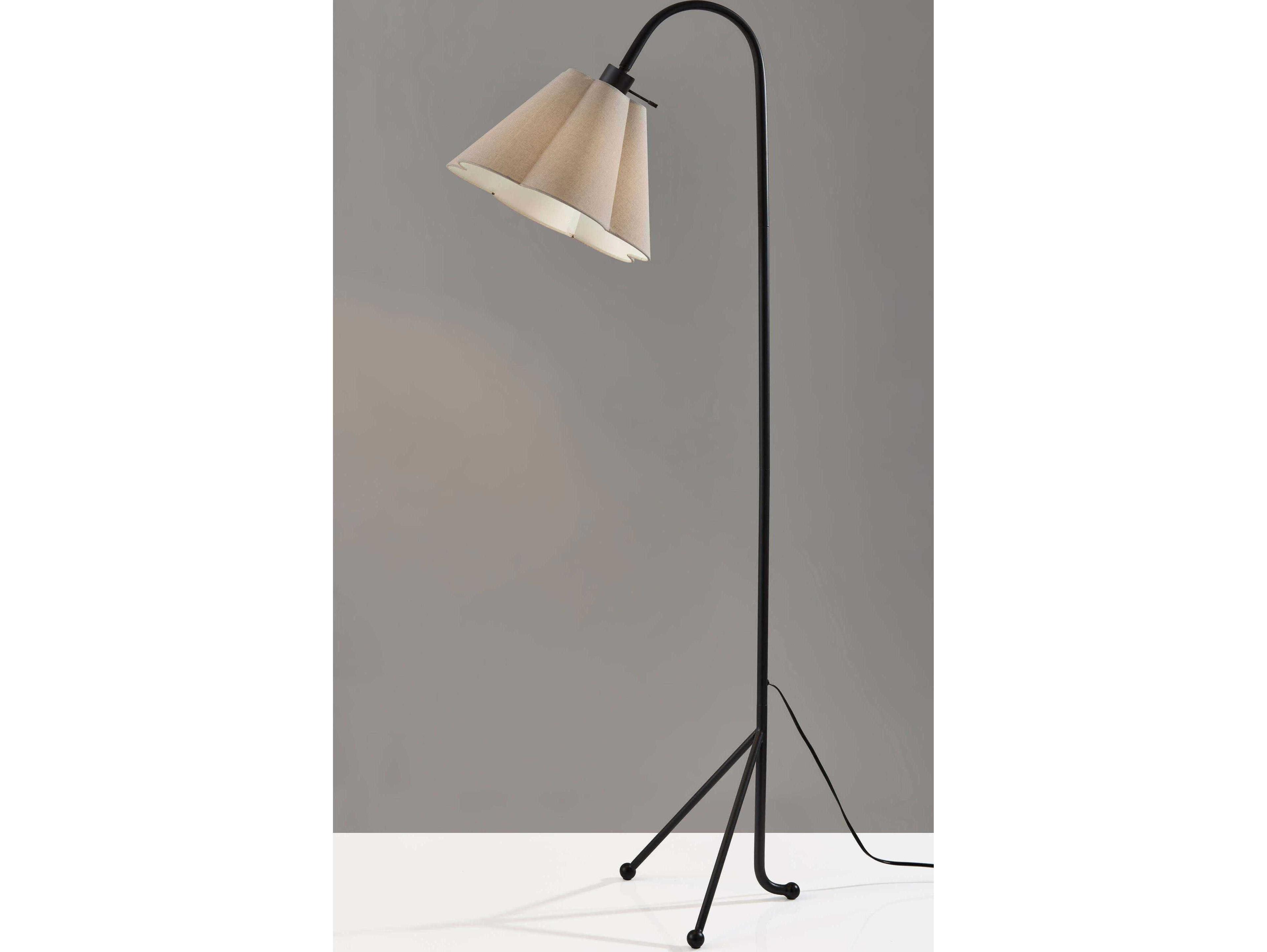 Adesso Kendra Black Oatmeal Linen Fabric Floor Lamp