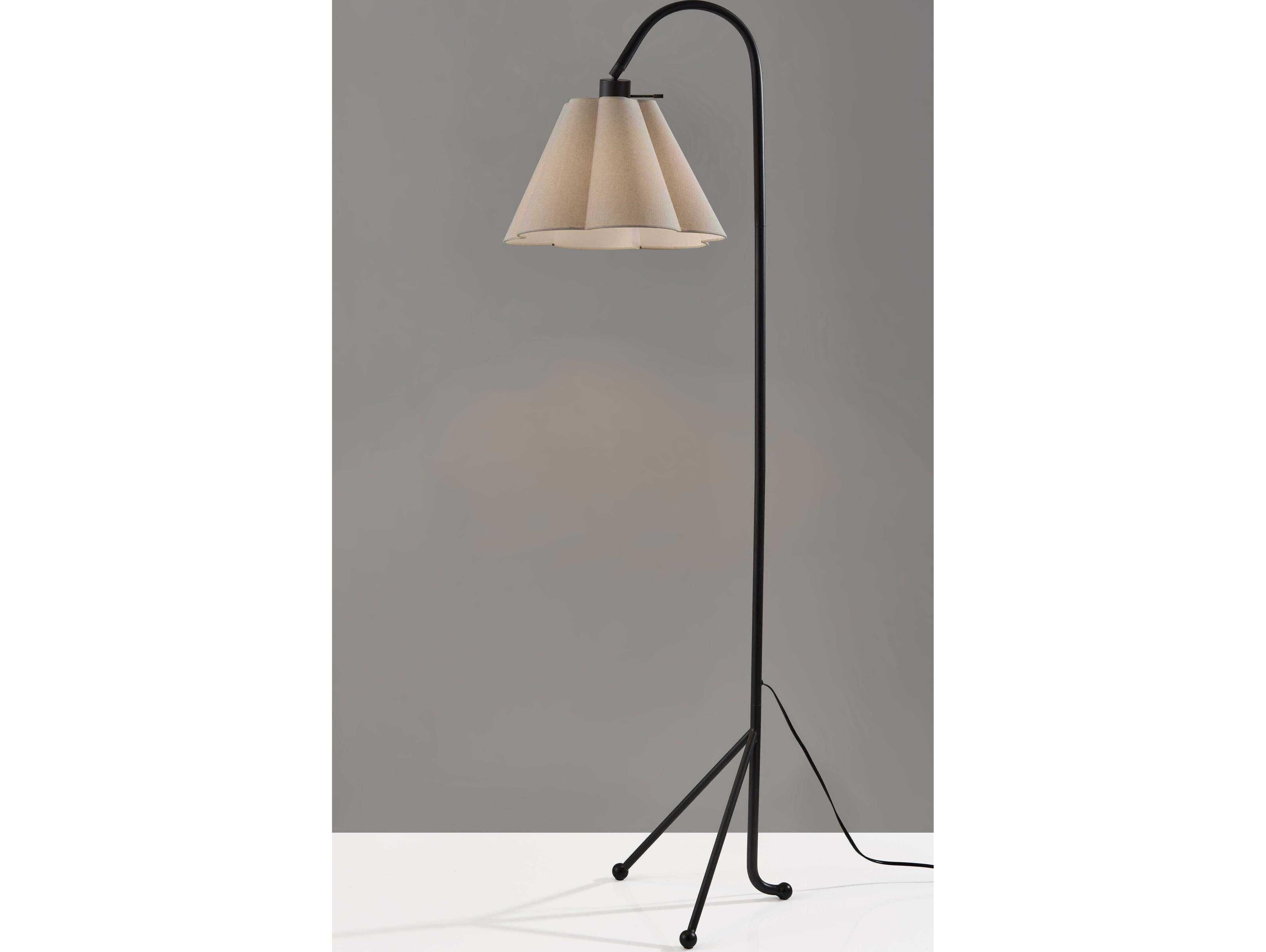 Adesso Kendra Black Oatmeal Linen Fabric Floor Lamp