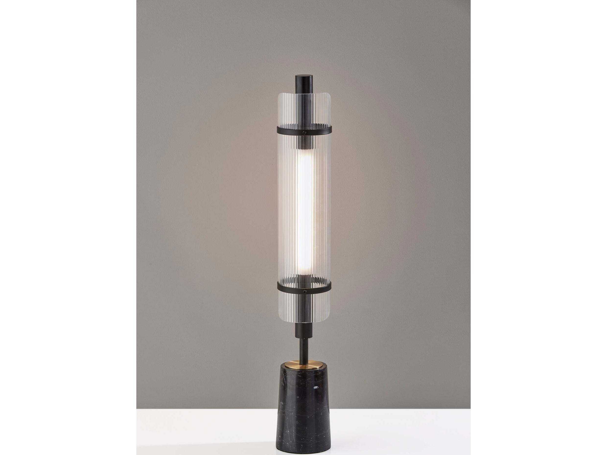 Adesso Flair Black Antique Brass Clear Ribbed Acrylic Buffet Lamp