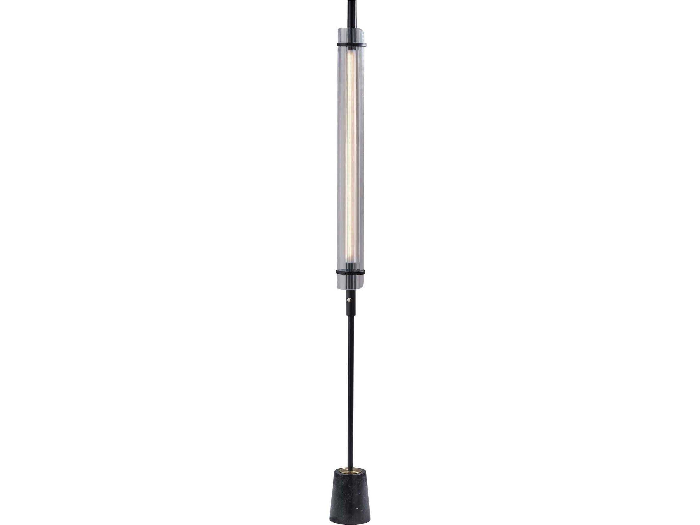 Adesso Flair Black Antique Brass Clear Ribbed Acrylic Floor Lamp