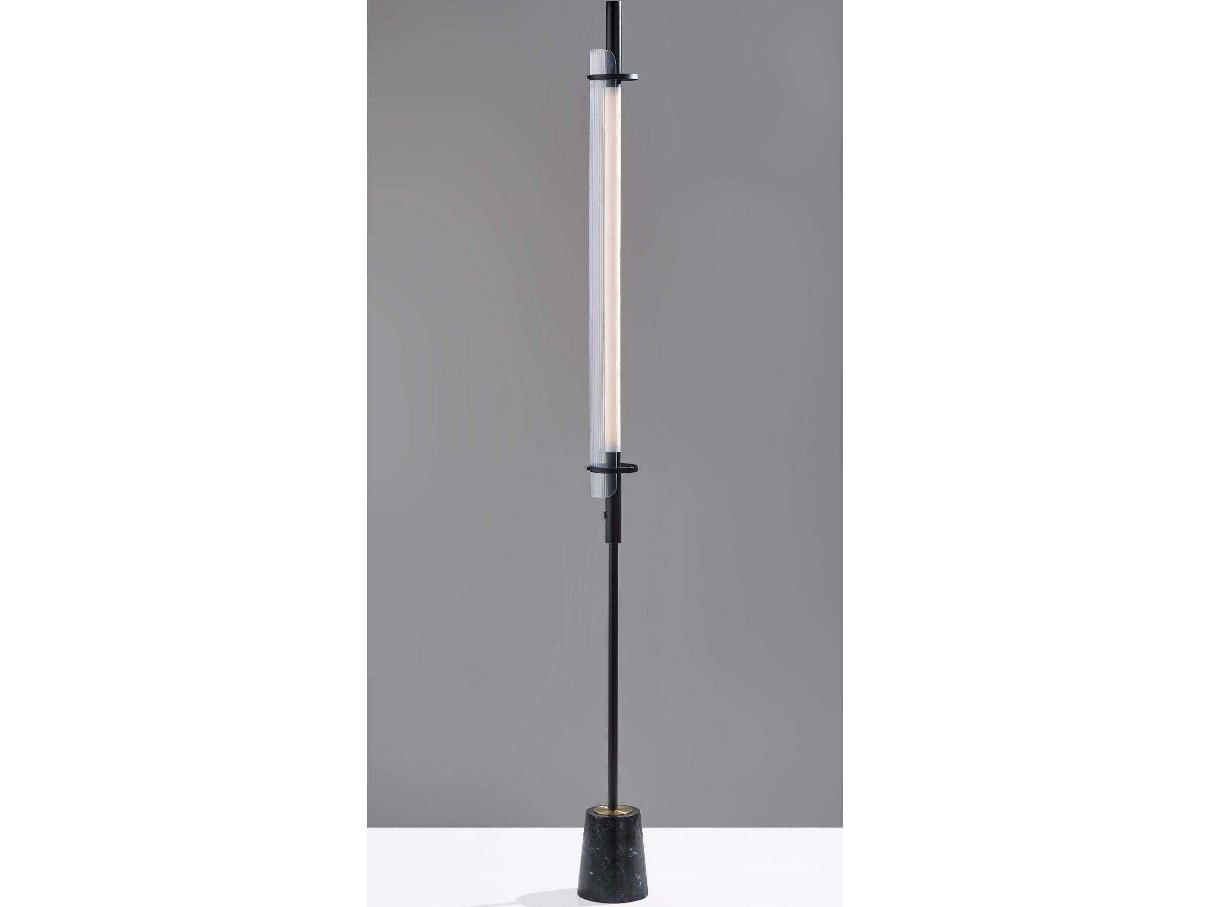 Adesso Flair Black Antique Brass Clear Ribbed Acrylic Floor Lamp
