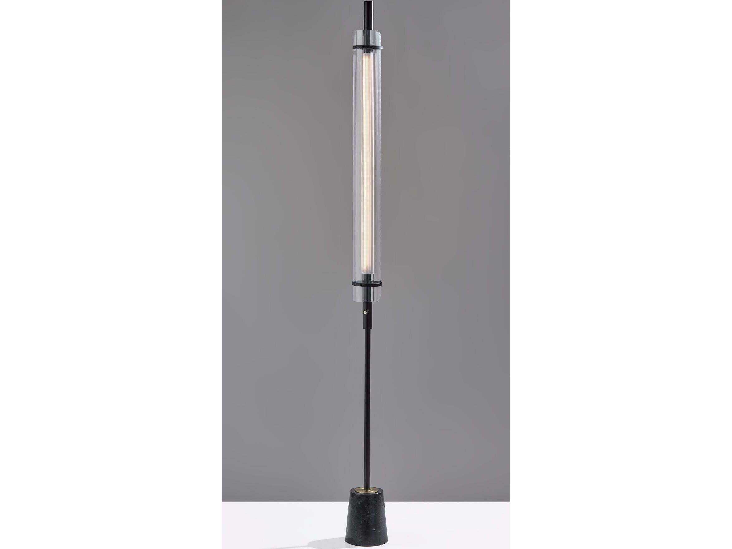 Adesso Flair Black Antique Brass Clear Ribbed Acrylic Floor Lamp