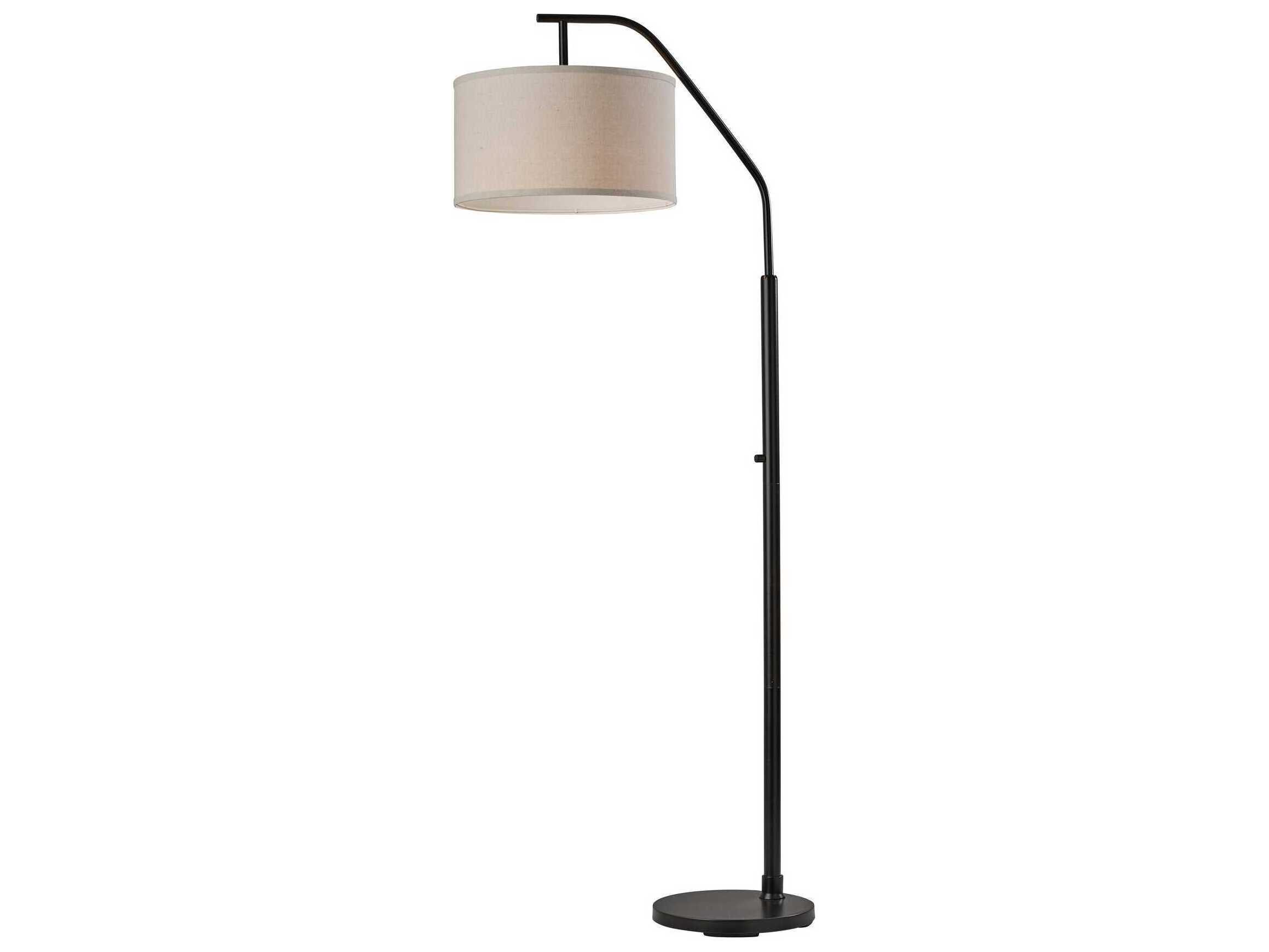 Adesso Max Black Oatmeal Fabric With Trim Floor Lamp