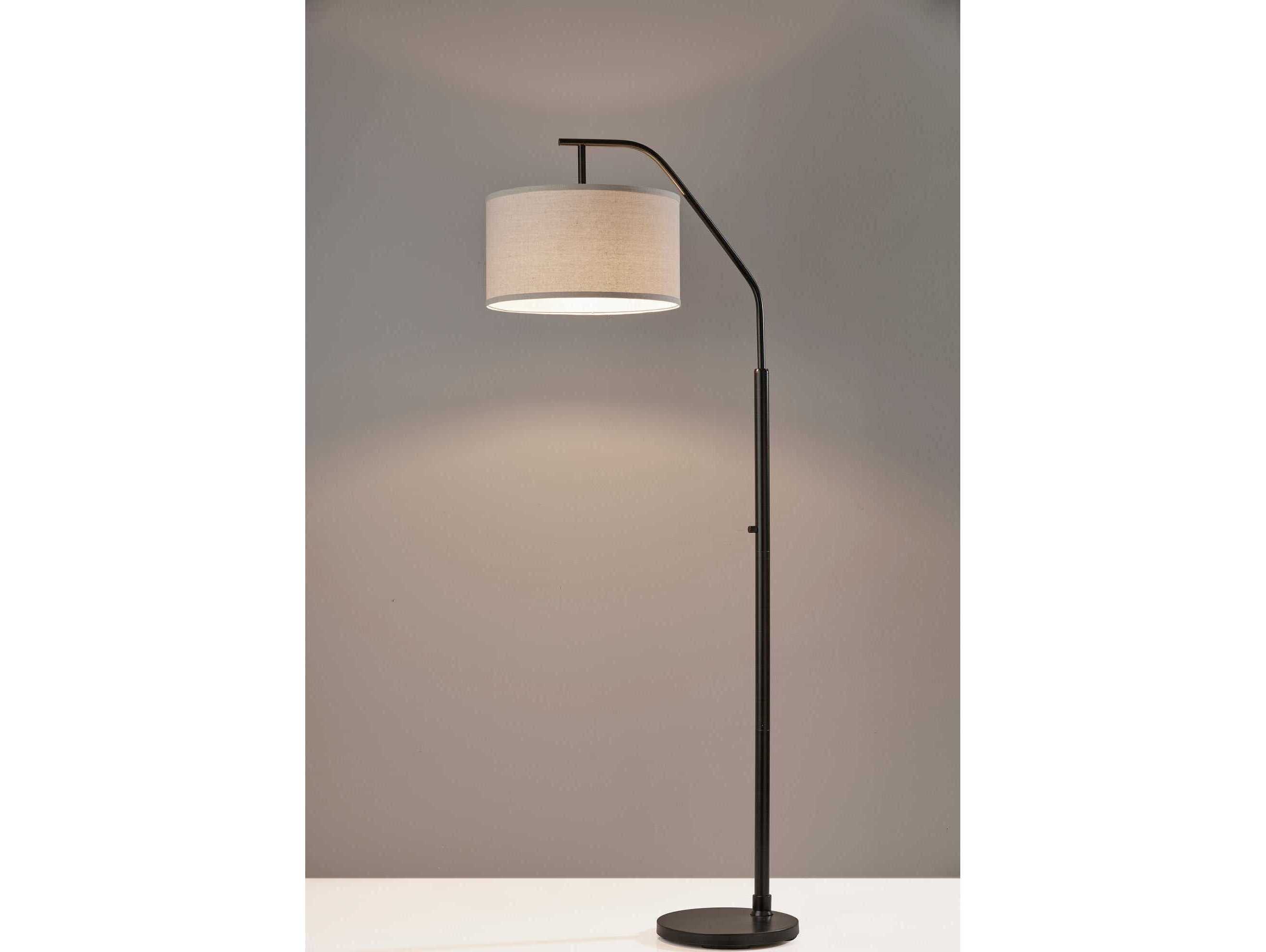 Adesso Max Black Oatmeal Fabric With Trim Floor Lamp