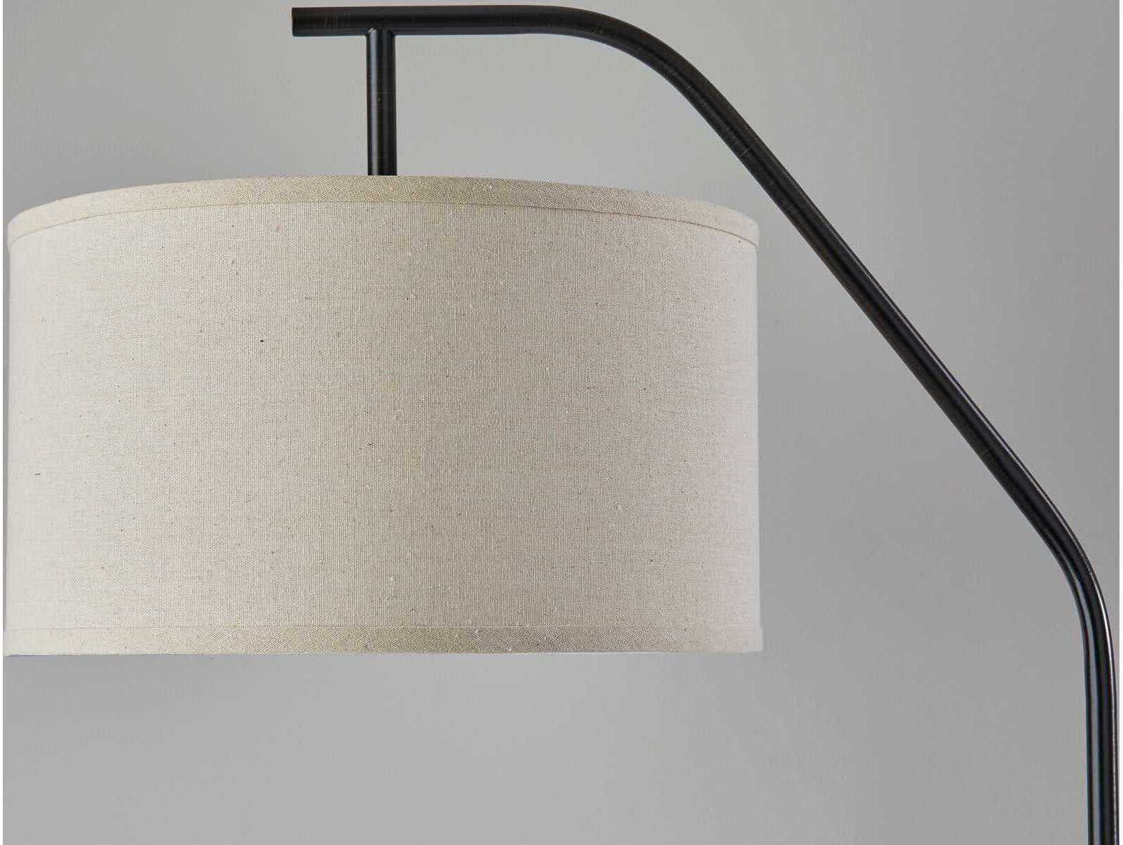 Adesso Max Black Oatmeal Fabric With Trim Floor Lamp