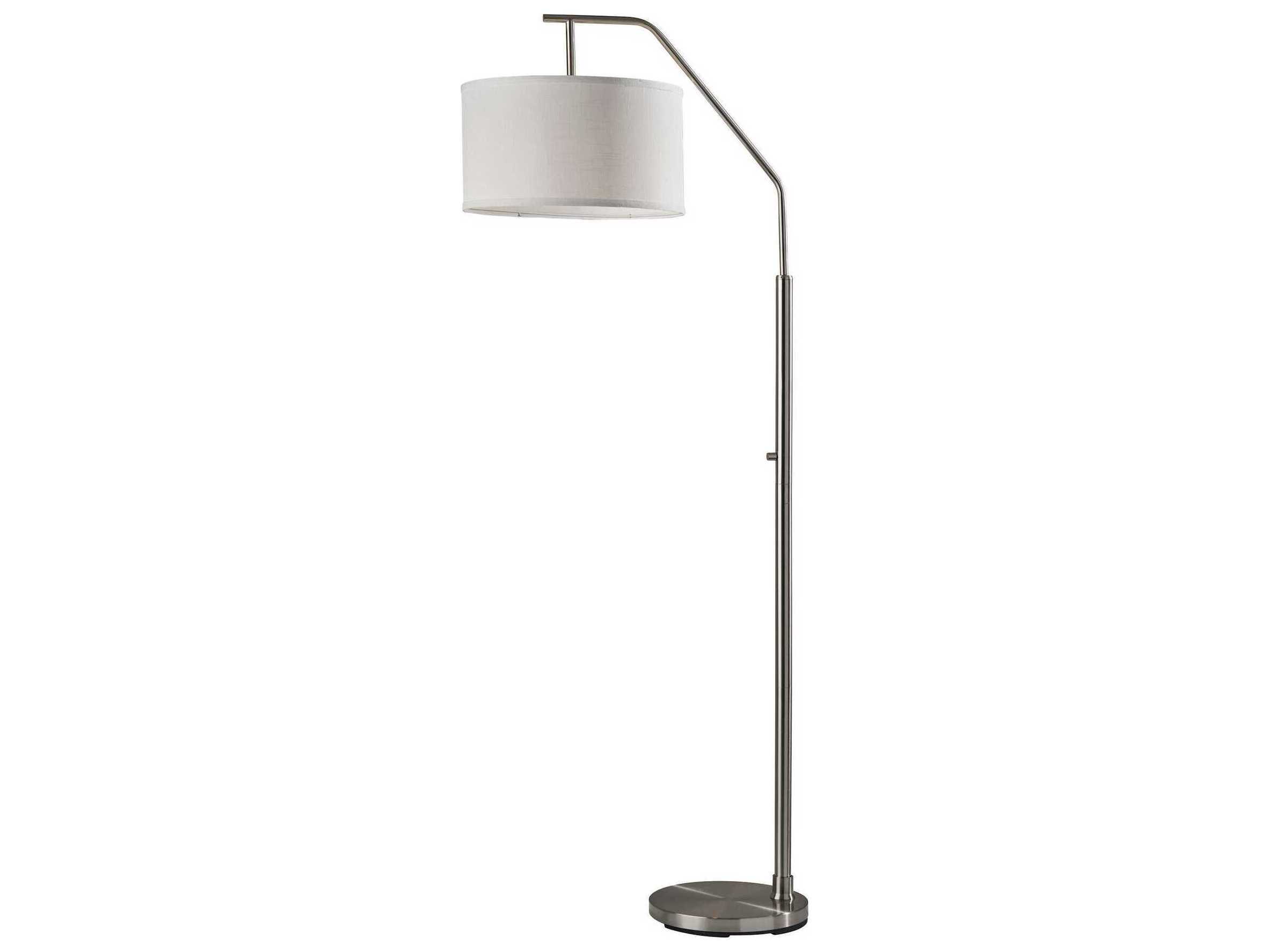 Adesso Max Brushed Steel White Textured Fabric Floor Lamp
