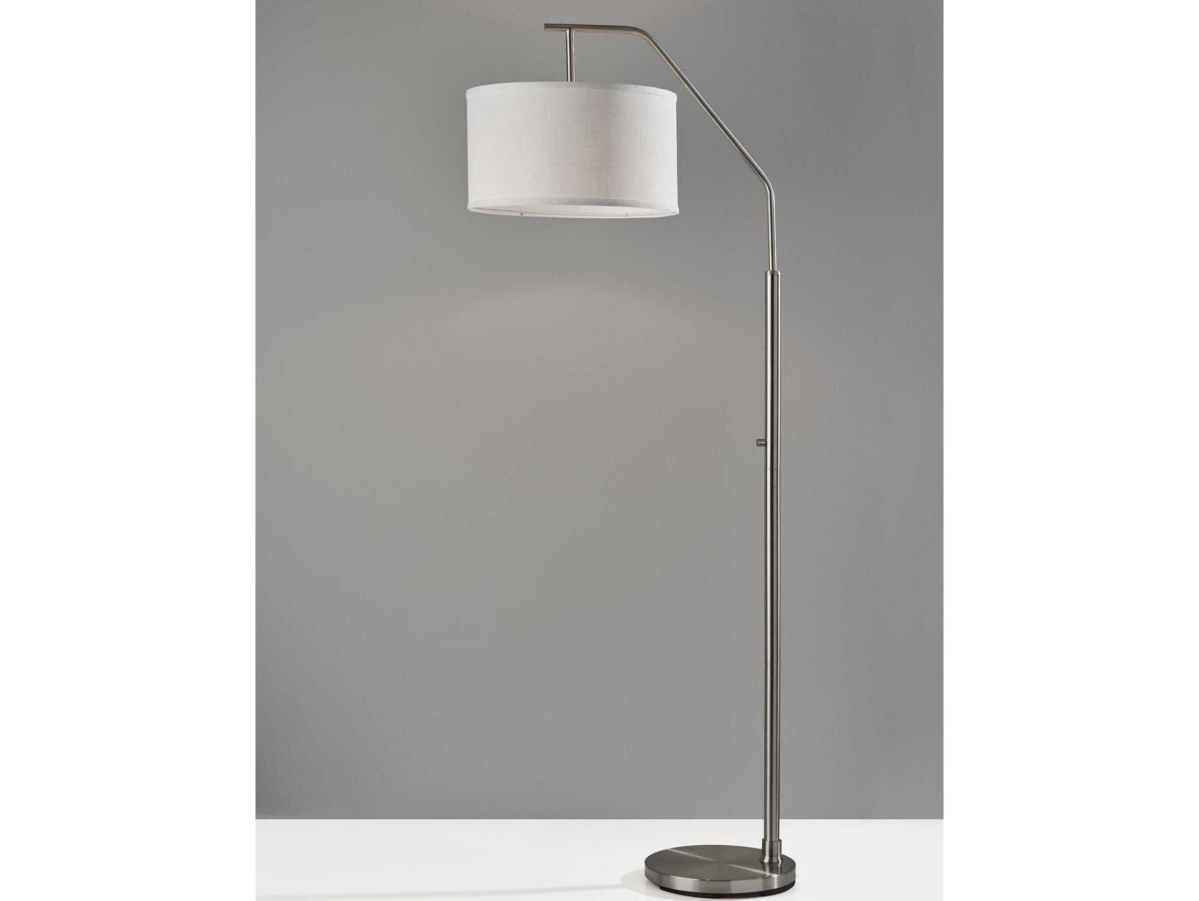Adesso Max Brushed Steel White Textured Fabric Floor Lamp