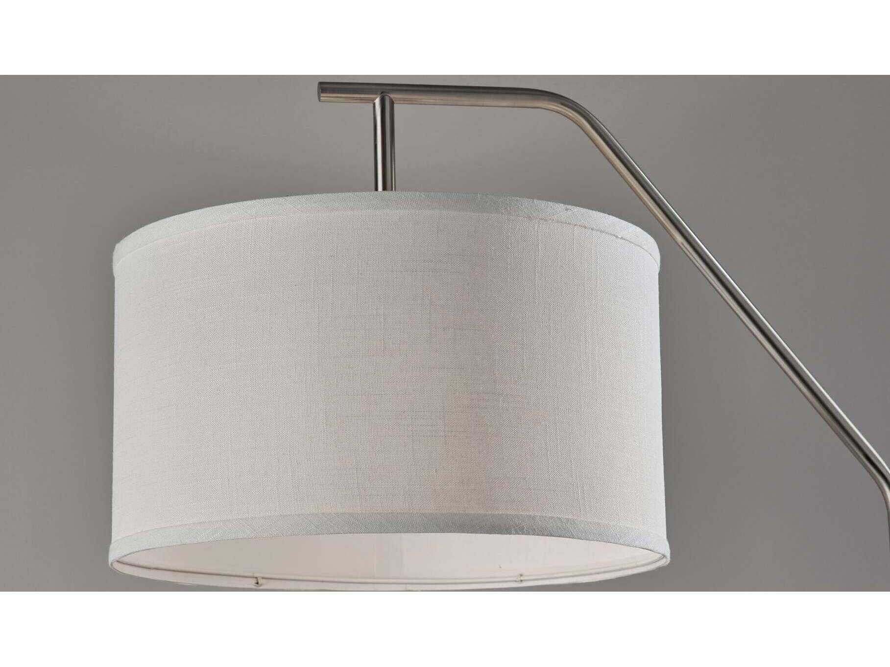 Adesso Max Brushed Steel White Textured Fabric Floor Lamp