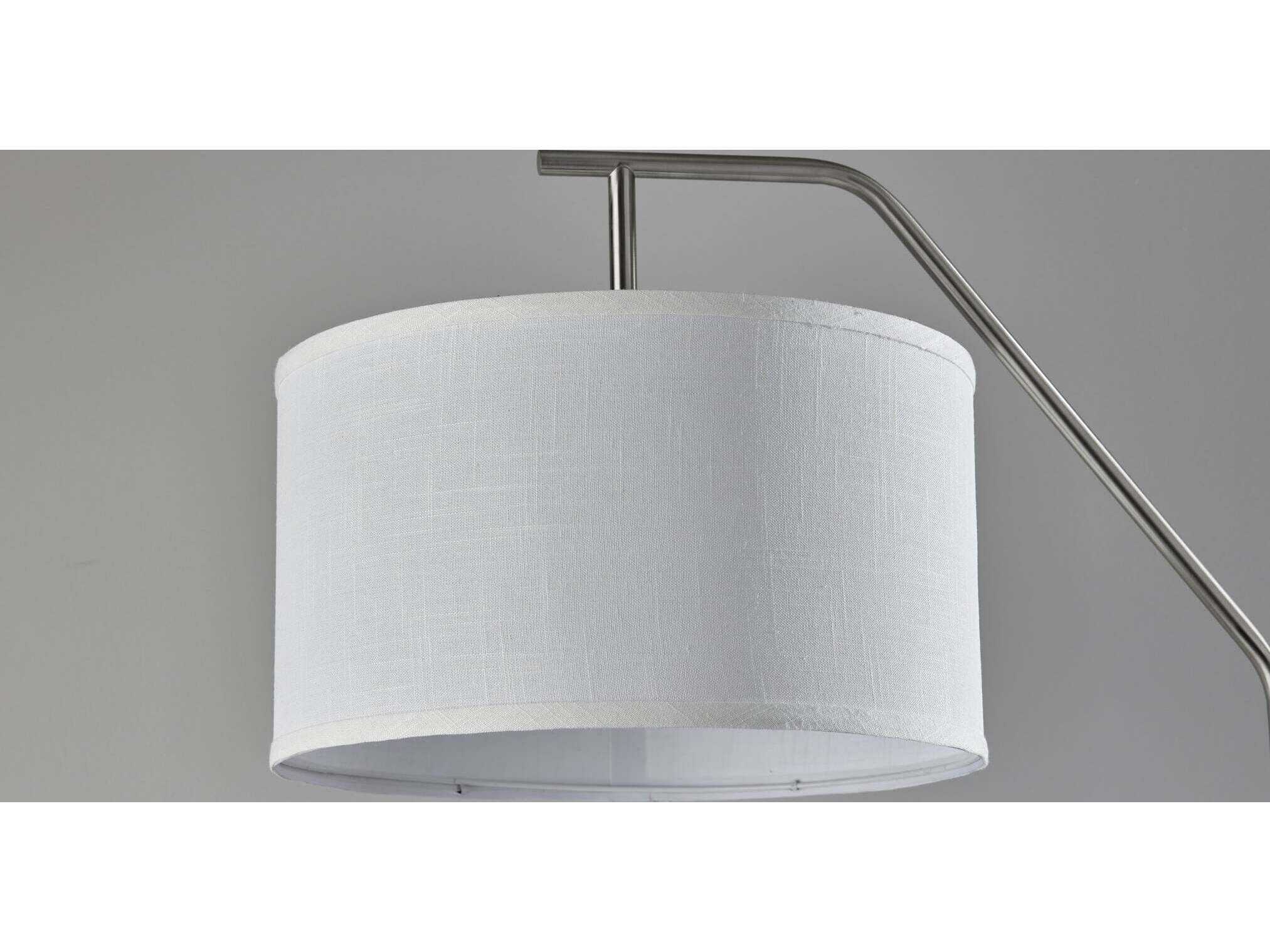 Adesso Max Brushed Steel White Textured Fabric Floor Lamp