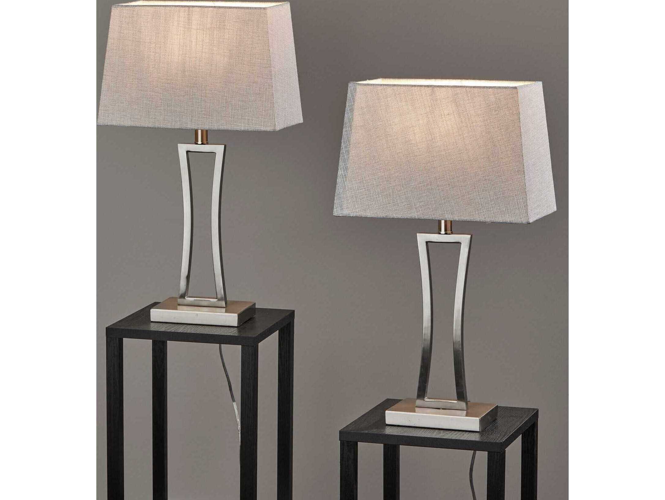 Adesso Camila Brushed Steel Grey White Textured Fabric Silver Table Lamp Set of 2